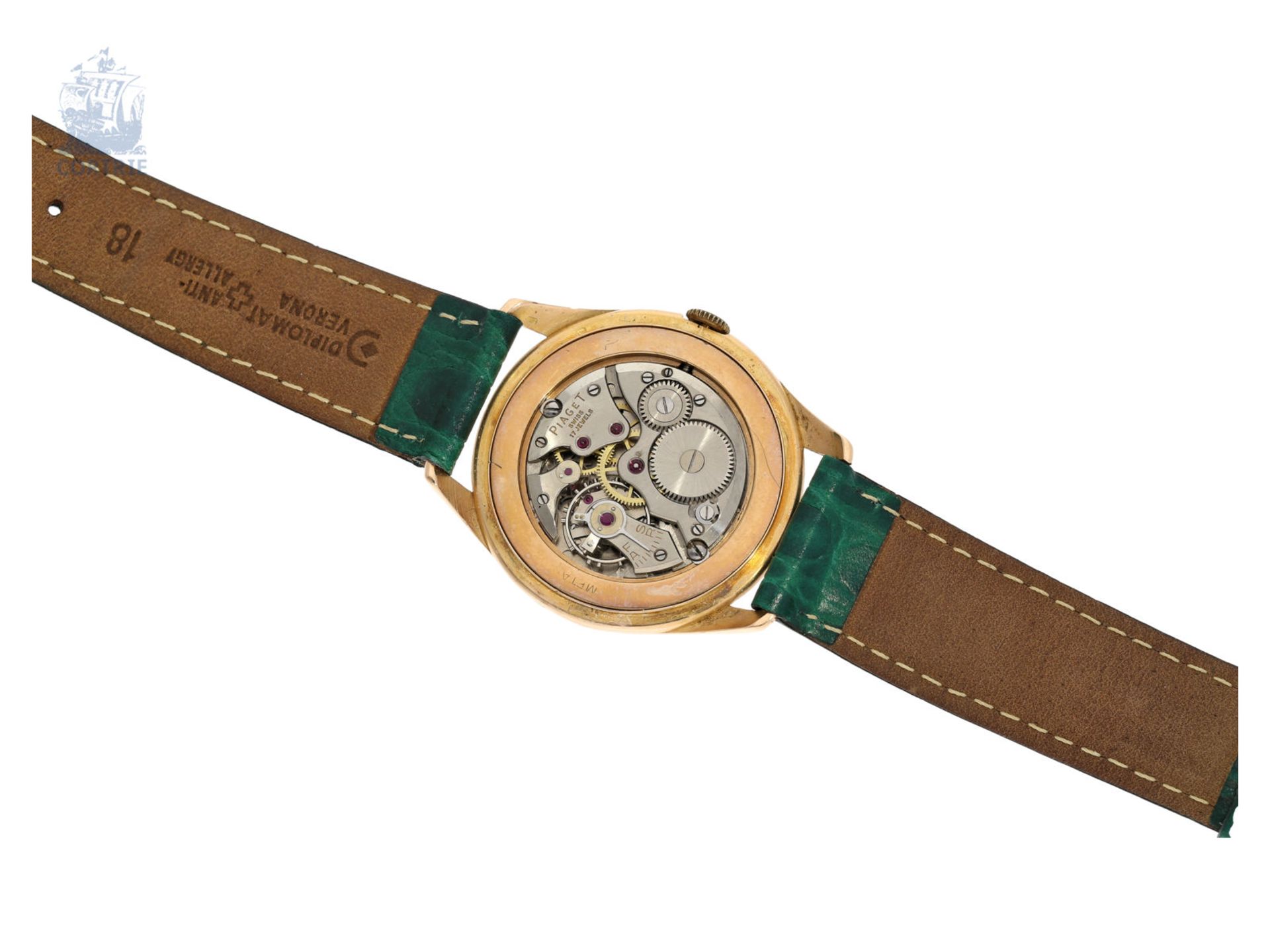 Armbanduhr: große, rotgoldene vintage Herrenuhr von Piaget, vermutlich 50er JahreCa. Ø35mm, 18K - Bild 3 aus 4