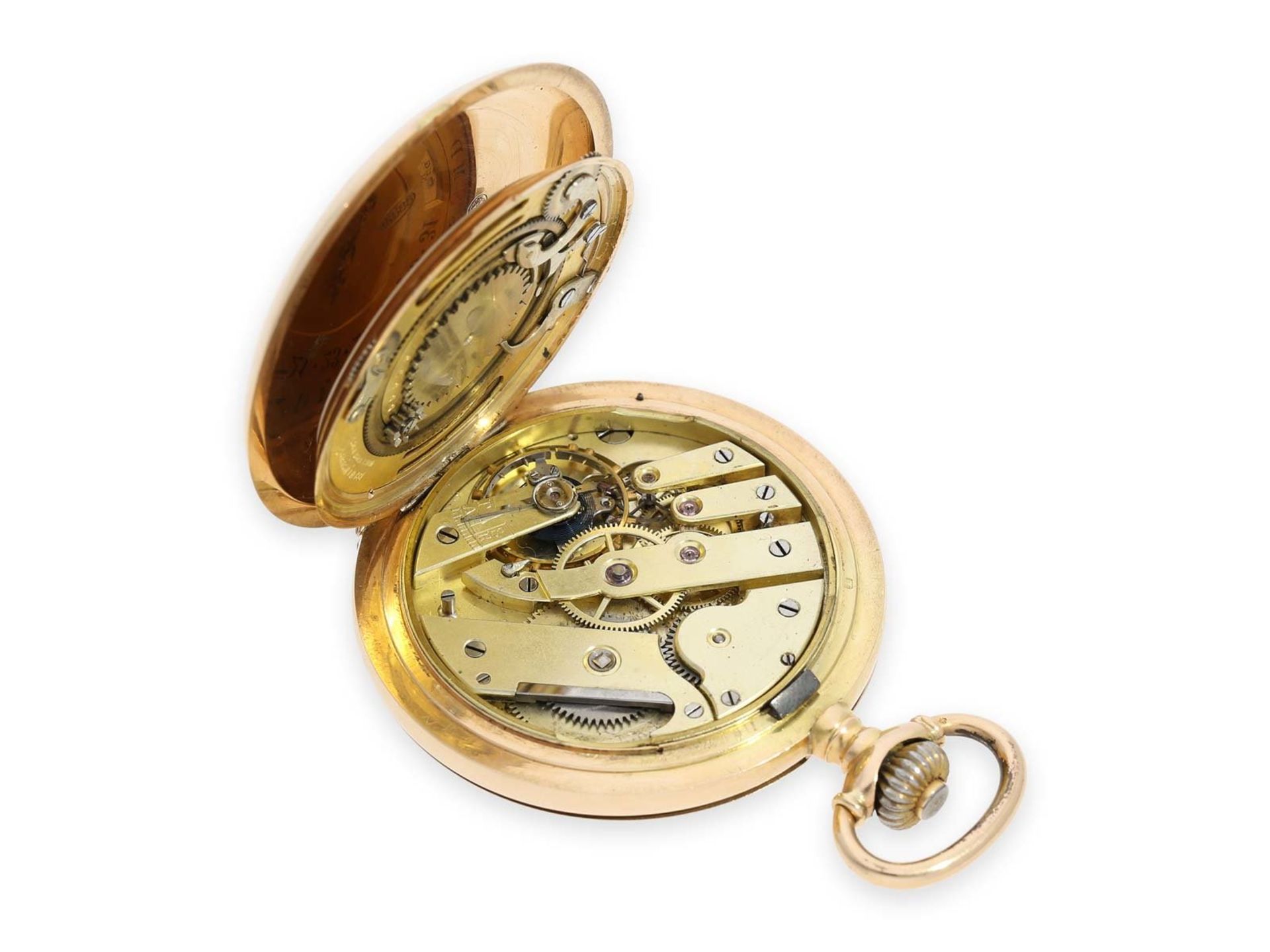 Taschenuhr: seltene, doppelseitige astronomische Goldsavonnette mit Kalendarium nach dem Patent - Bild 4 aus 7