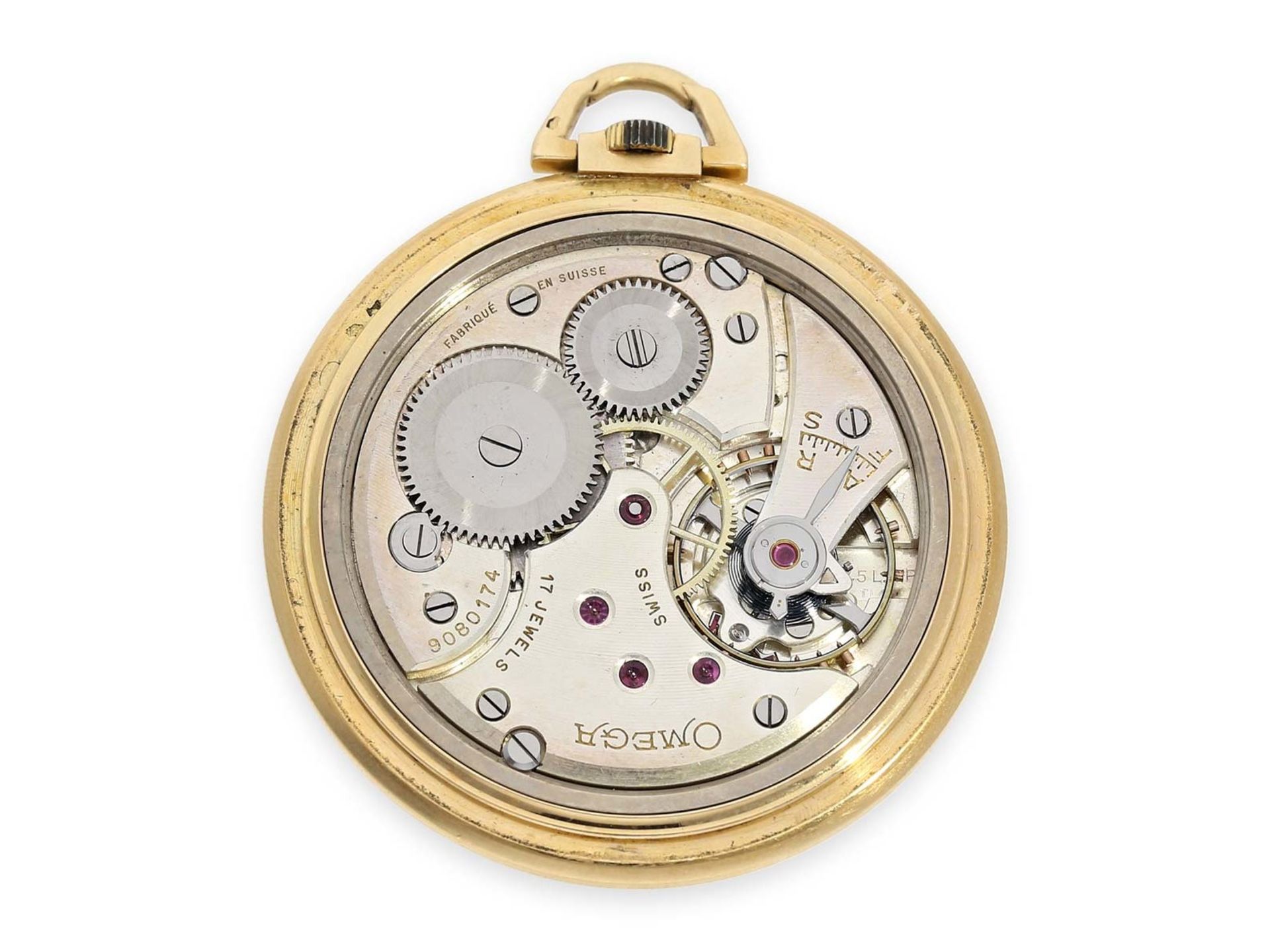 Taschenuhr: feine Art déco Frackuhr von Omega, 18K Gold, 30er JahreCa. Ø48mm, ca. 57g, 18K Gold, - Bild 3 aus 4