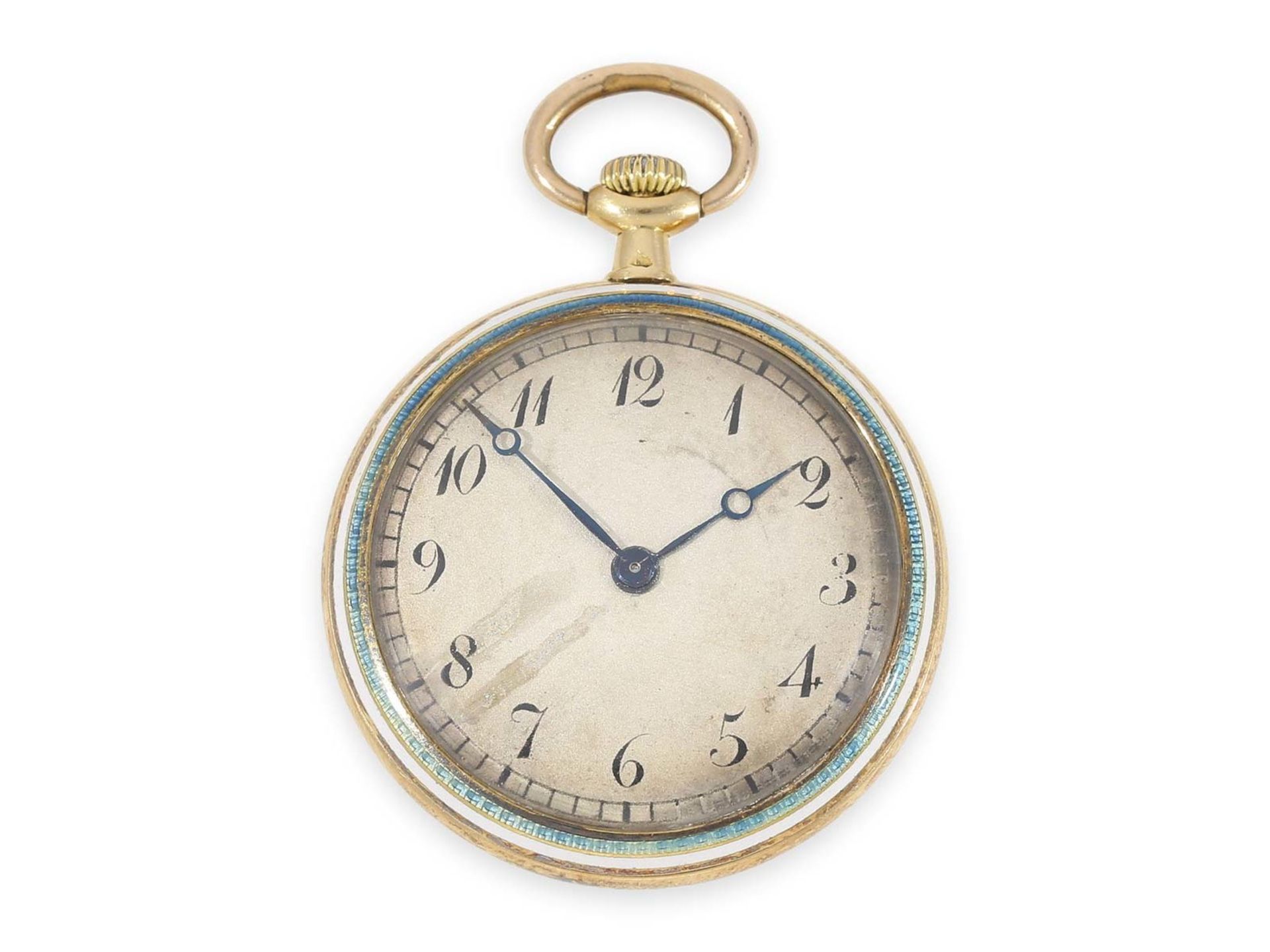 Taschenuhr/Anhängeuhr: Gold/Emaille-Damenuhr von sehr feiner Qualität mit Diamantbesatz, - Bild 2 aus 4