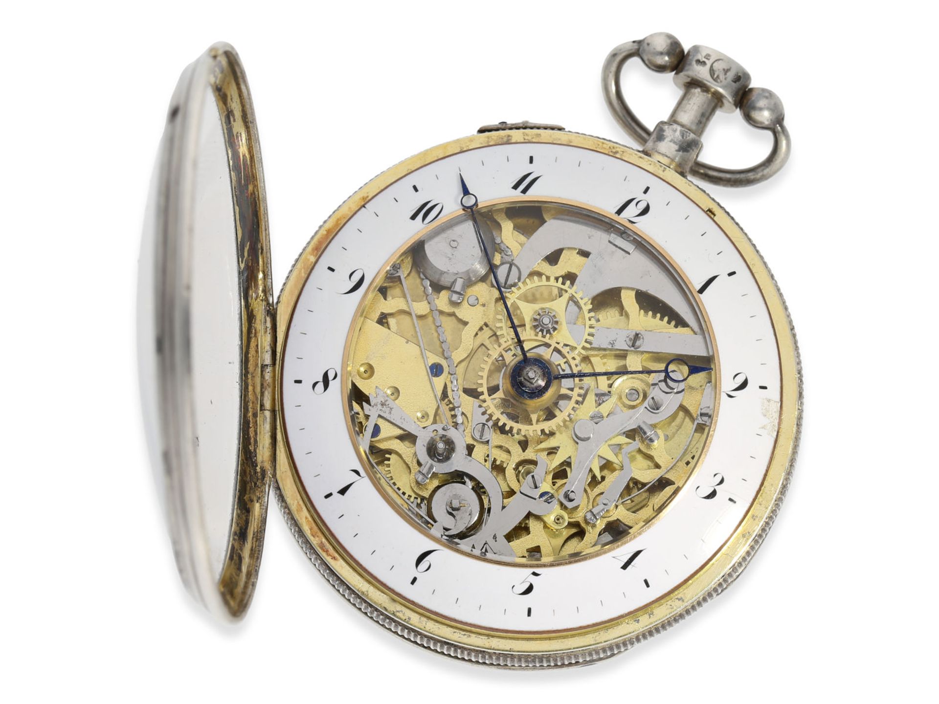 Taschenuhr: besonders große skelettierte Schlagwerks-Taschenuhr, No.9779, vermutlich Schweiz ca. - Bild 3 aus 5