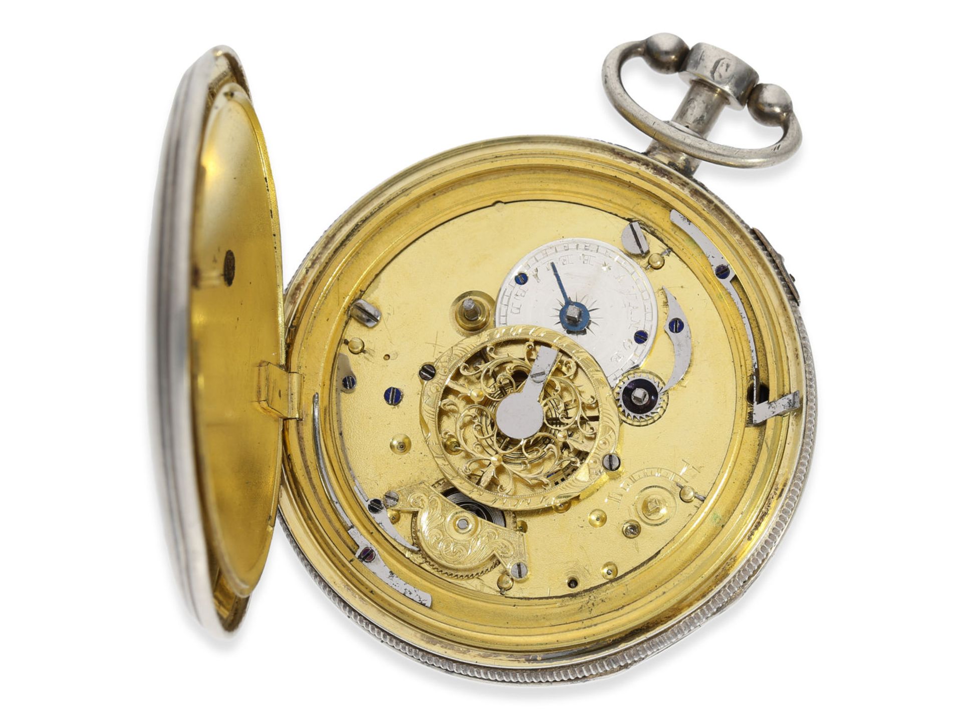 Taschenuhr: besonders große skelettierte Schlagwerks-Taschenuhr, No.9779, vermutlich Schweiz ca. - Bild 4 aus 5