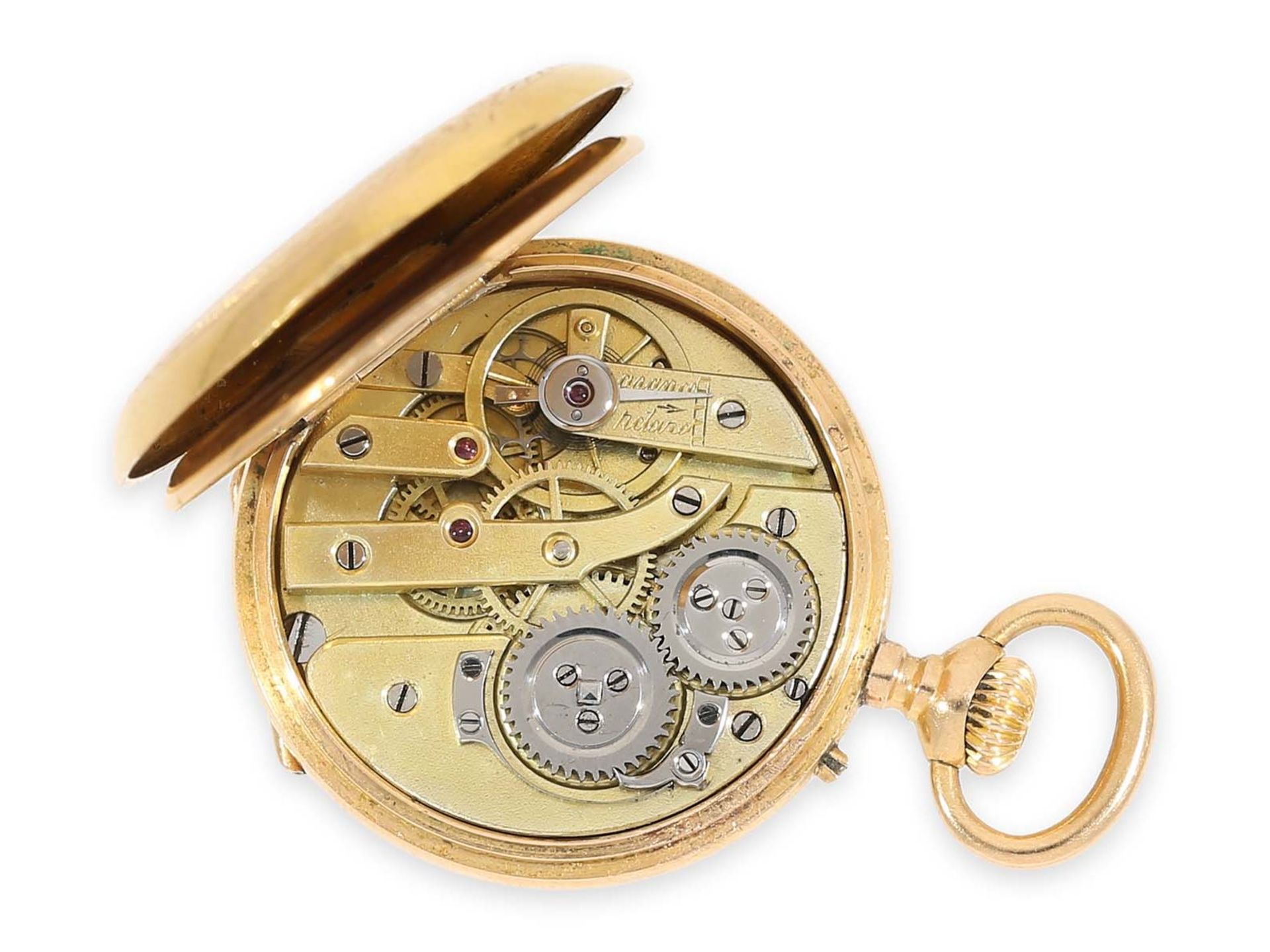 Taschenuhr/Halsuhr: exquisite Gold/Emaille-Damenuhr mit besonderer Emaillier-Technik, ca. 1890Ca. - Bild 4 aus 4