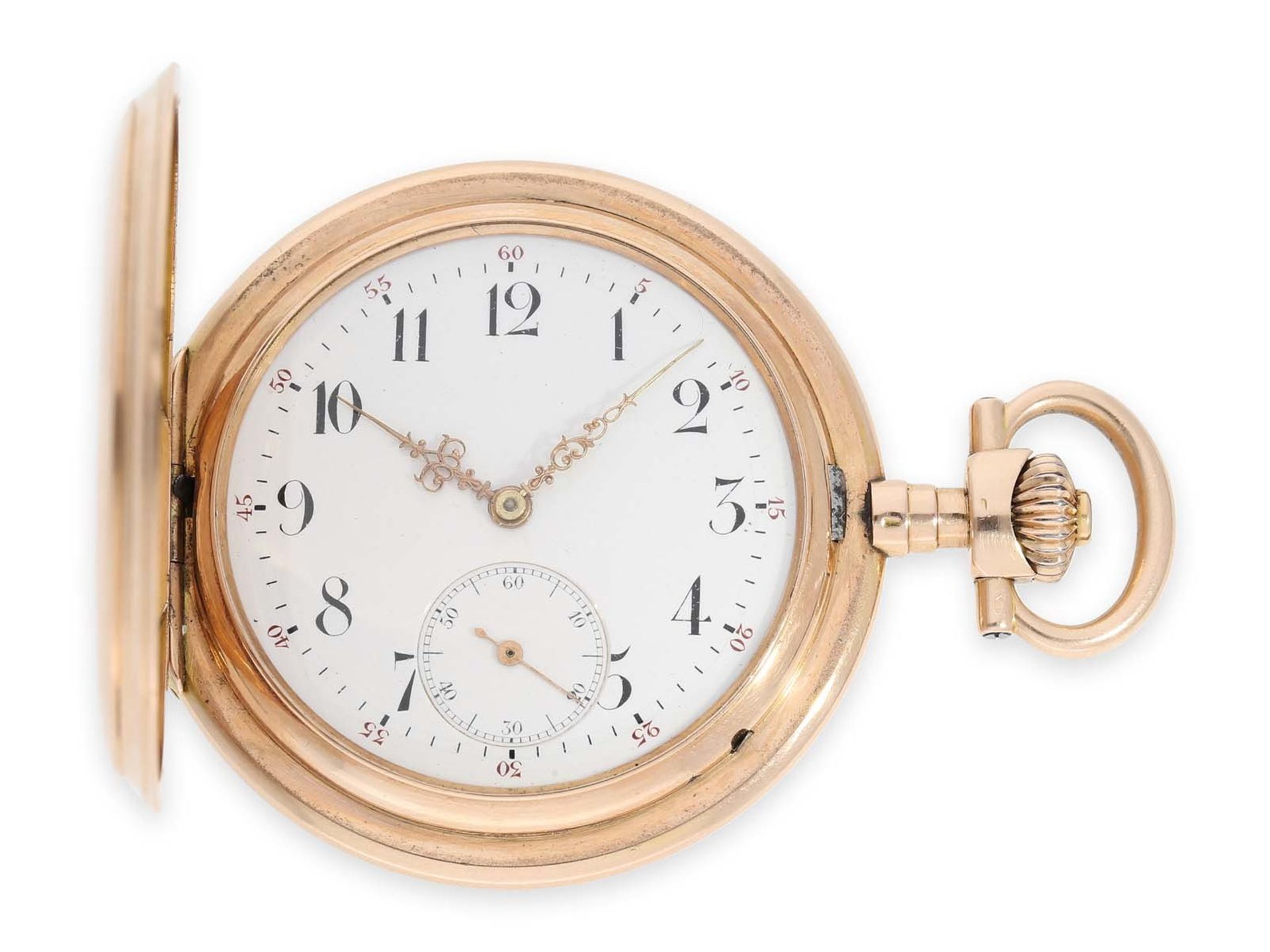 Taschenuhr: seltene, besonders große IWC Savonnette in Rotgold, Spezialkaliber, ca.1905Ca. Ø55mm,