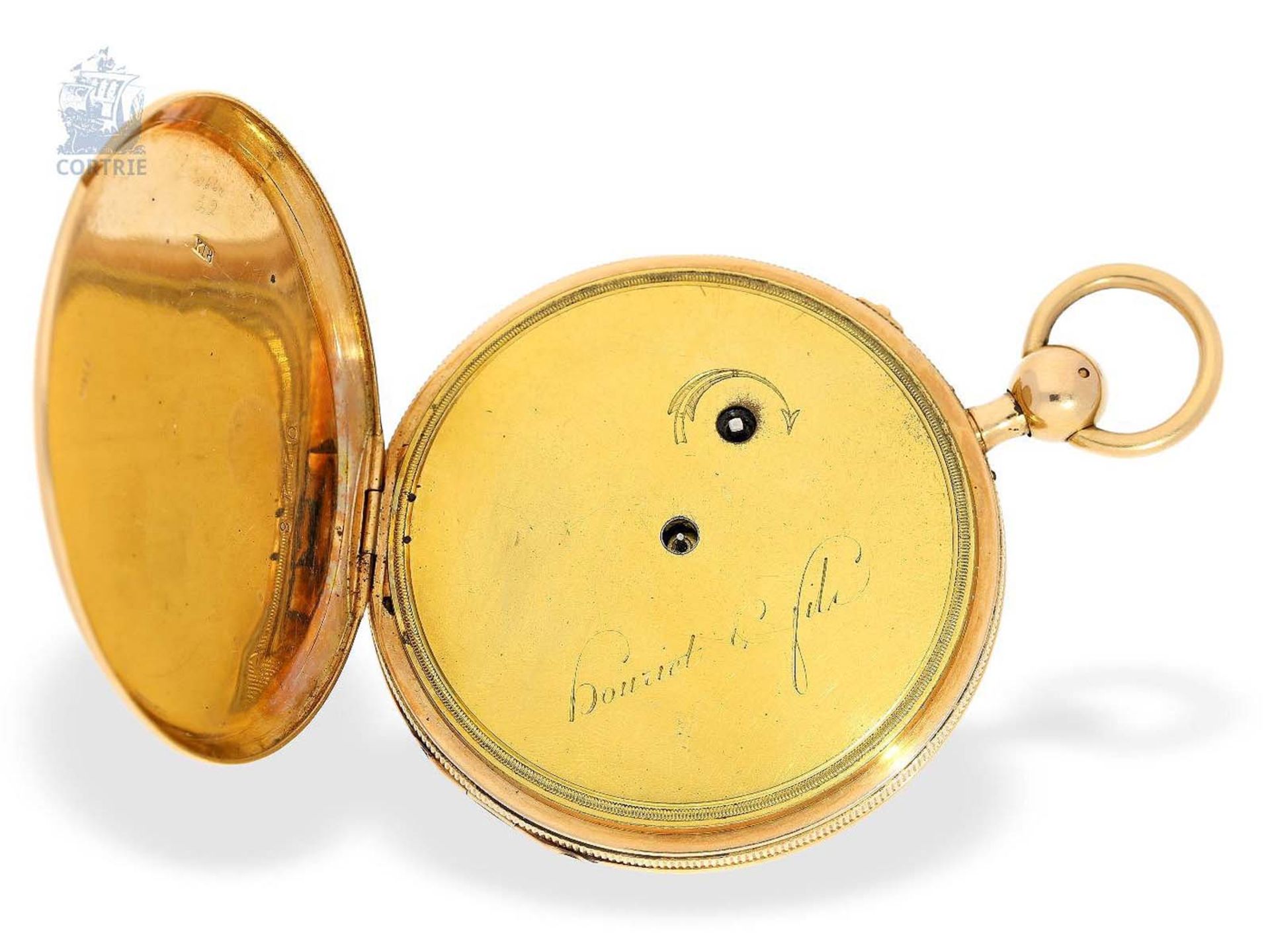 Taschenuhr: hochfeine, große Taschenuhr mit Repetition, 18K Gold, bedeutender Uhrmacher: Houriet & - Bild 3 aus 5