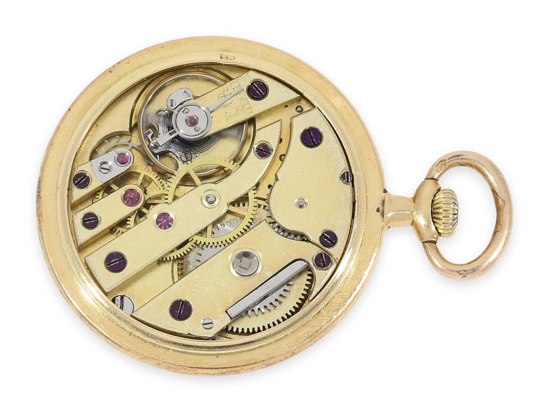 Taschenuhr/Anhängeuhr: Gold/Emaille-Damenuhr von sehr feiner Qualität mit Diamantbesatz, - Bild 3 aus 4