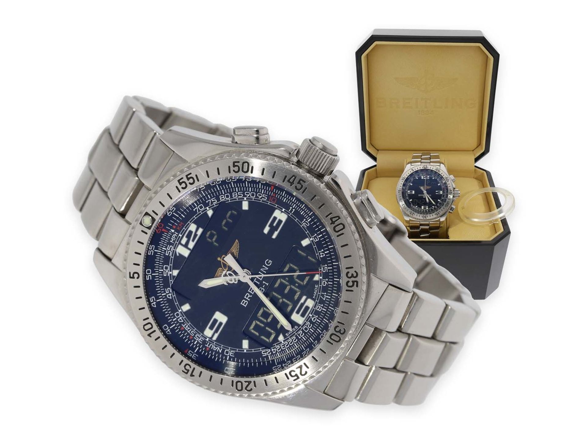 Armbanduhr: sportlicher, seltener Breitling Chronograph in ausgezeichnetem Zustand, Breitling "B-1