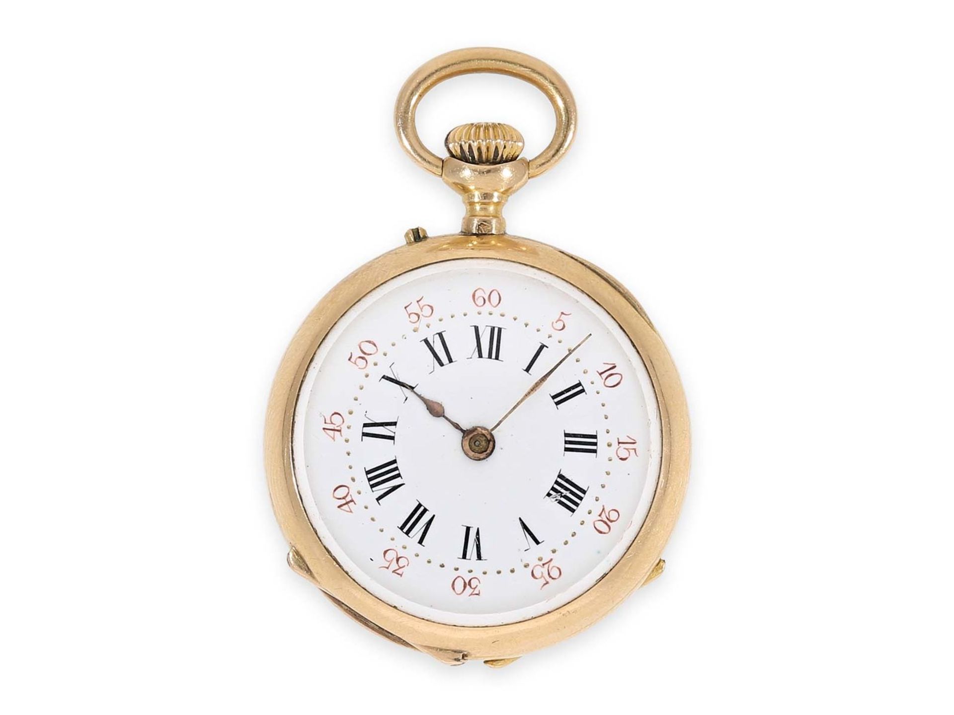 Taschenuhr/Halsuhr: exquisite Gold/Emaille-Damenuhr mit besonderer Emaillier-Technik, ca. 1890Ca. - Bild 2 aus 4