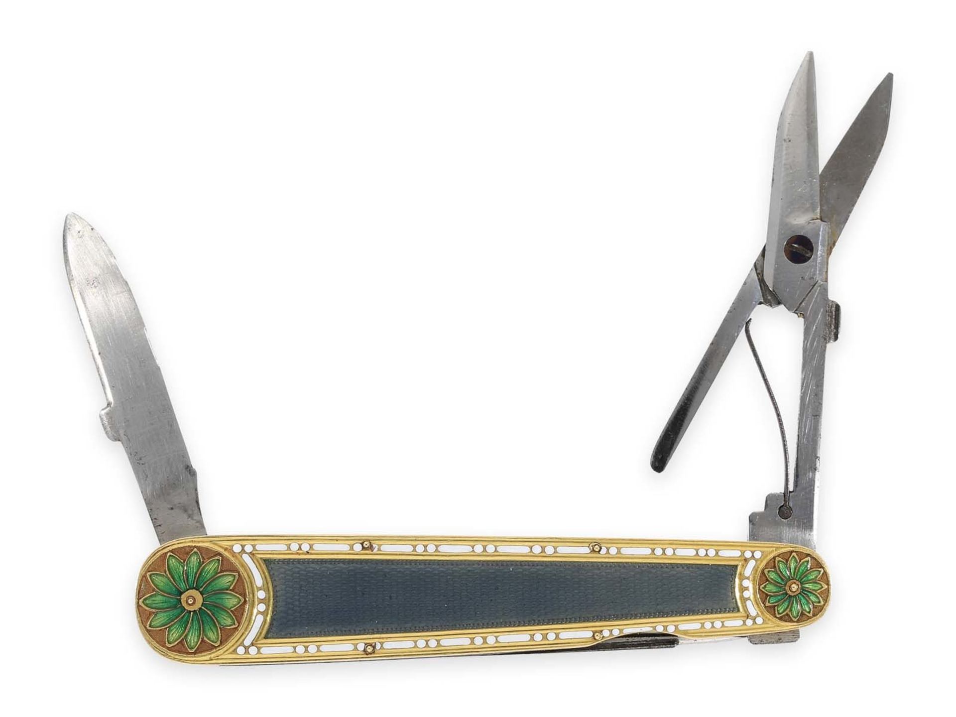 Necessaire/Taschenmesser: museales Necessaire aus Gold und Emaille, vermutlich Paris um 1777/1778Ca. - Bild 3 aus 5