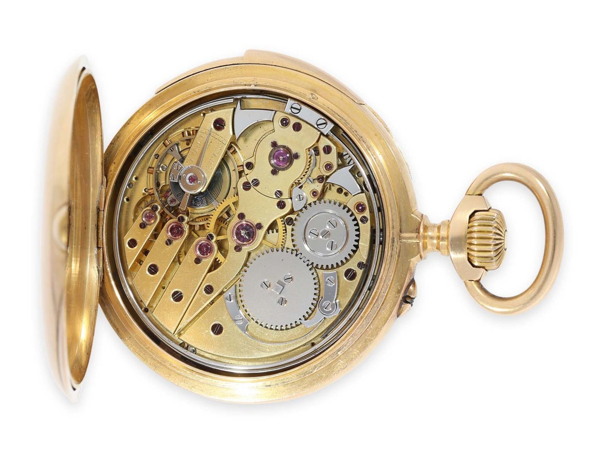 Taschenuhr: exquisite rotgoldene Taschenuhr mit Minutenrepetition, Spitzenkaliber, vermutlich Le - Bild 2 aus 5