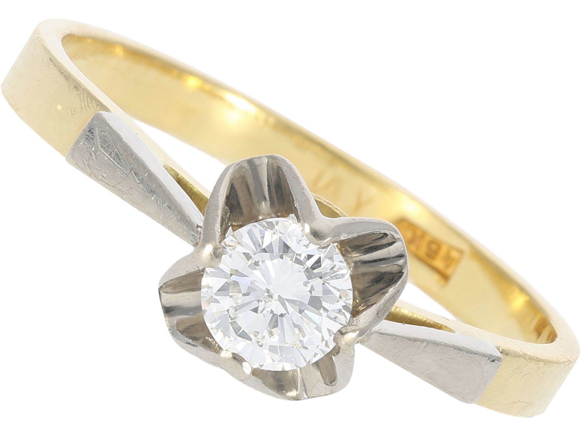 Ring: vintage Brillant/Solitärring in Bicoloroptik, ca. 0,45ct, 18K GoldCa. Ø19mm, RG60, ca. 3,5g,