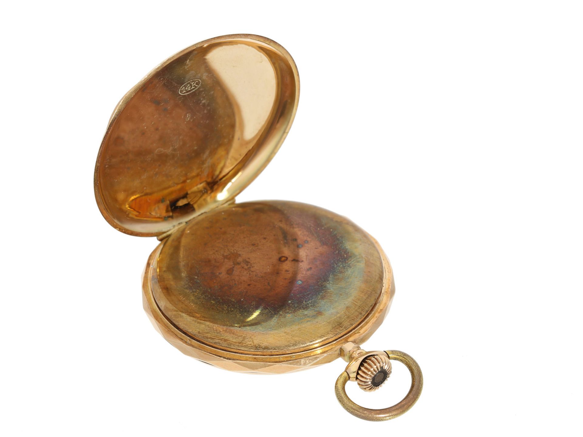 Taschenuhr: elegante Goldsavonnette, um 1920, mit dazugehöriger ausgefallener goldener - Bild 3 aus 5
