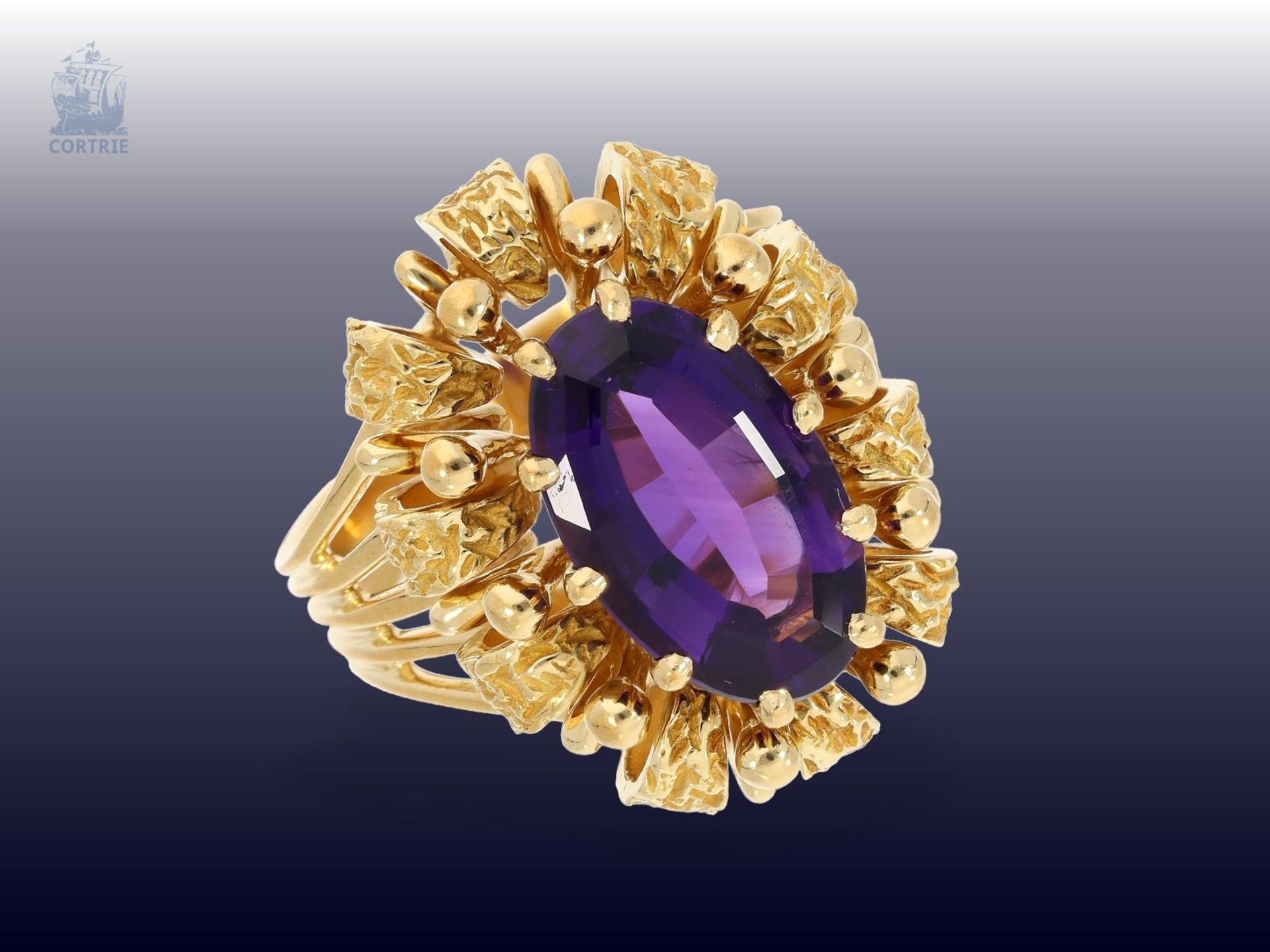 Kette/Anhänger/Ring: handgearbeiteter vintage Amethyst-Anhänger an feiner 18K Goldkette mit - Image 2 of 3