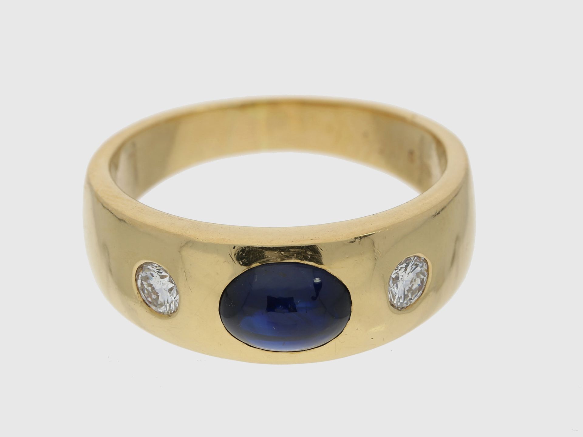 Ring: klassischer, sehr massiver vintage Bandring mit Saphir und Brillanten, 18K Gold, teure