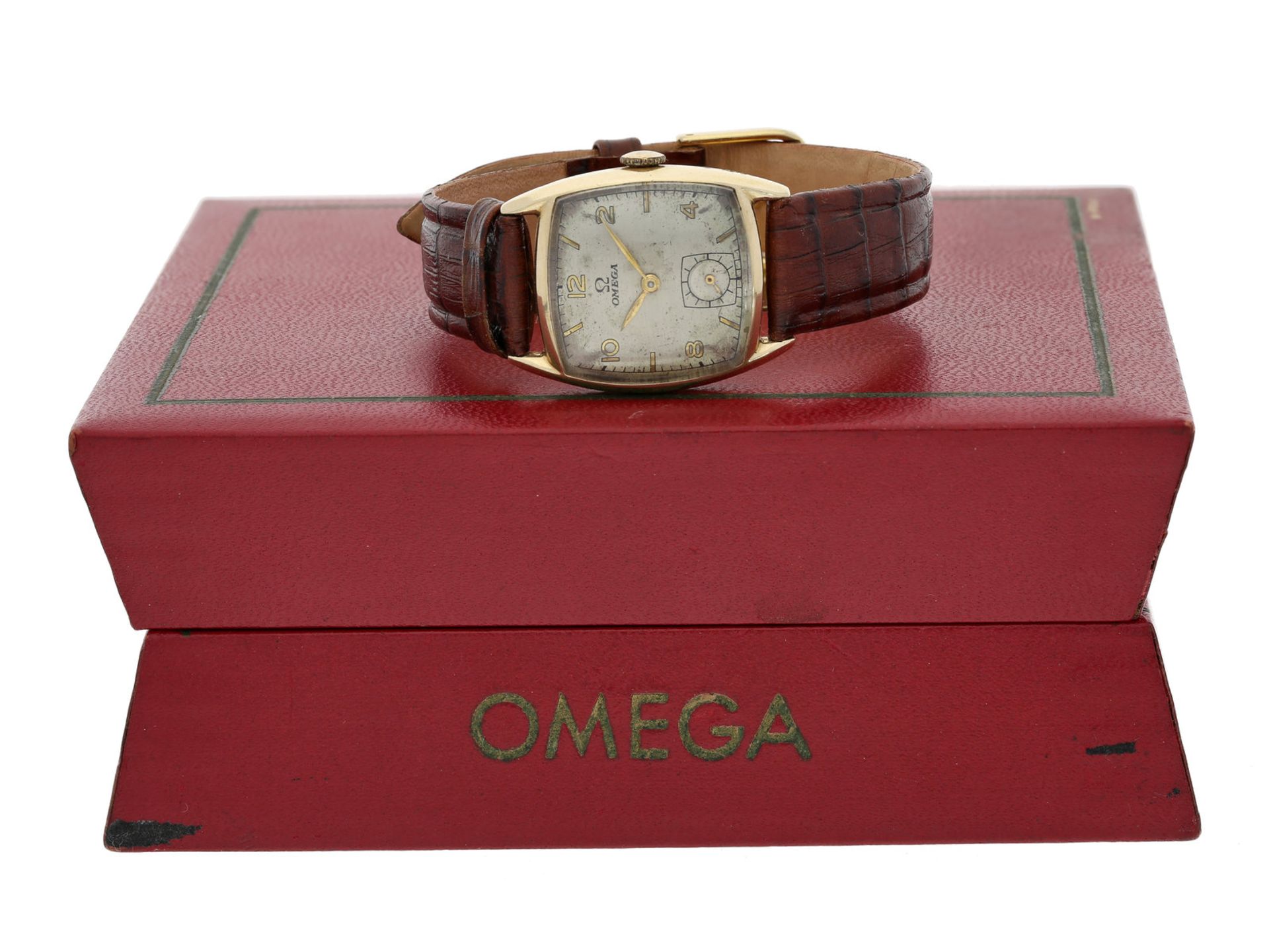 Armbanduhr: seltene vintage Herrenuhr von Omega, 14K Gold, mit OriginalboxCa. 25 x 26mm, 14K Gold,