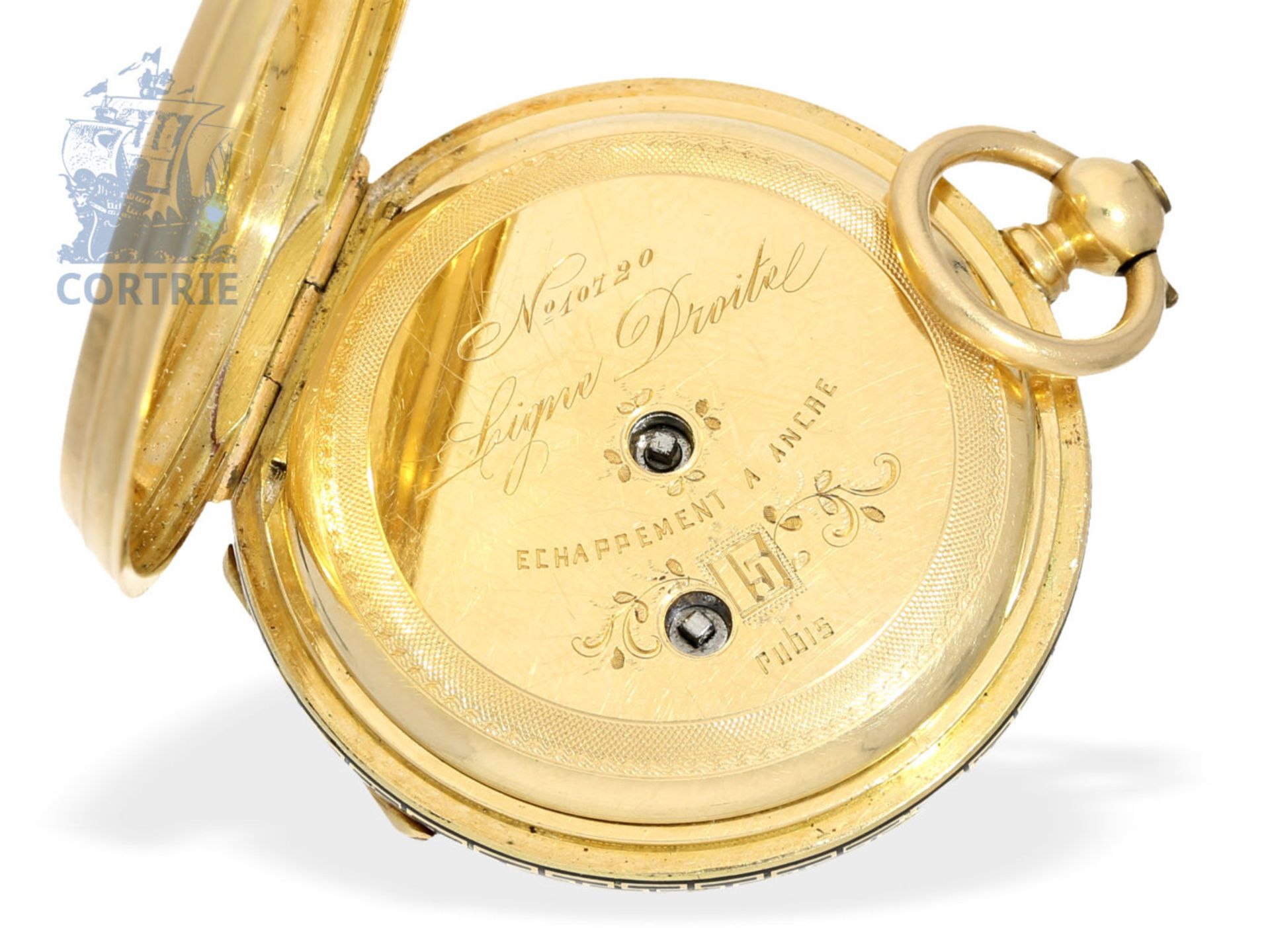 Pocket watch: fine gold/enamel hunting case watch for the Central American market ca. 1865, - Image 4 of 4