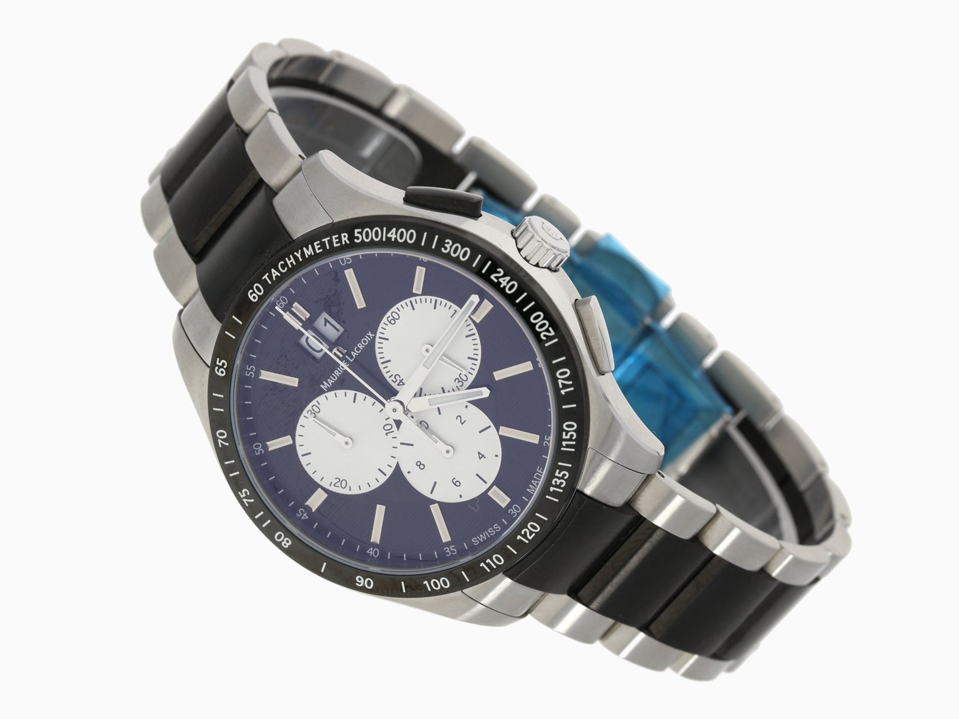 Armbanduhr: ungetragener, sportlicher Herren-Chronograph von Maurice Lacroix, Ref. MI1028, mit