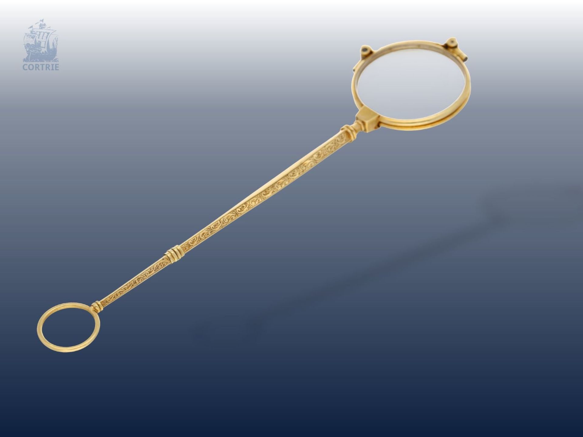 Lorgnette/Lorgnon: seltenes, außergewöhnlich langes Lorgnon, um 1900, 14K GoldCa. 18cm lang, ca. - Bild 3 aus 3