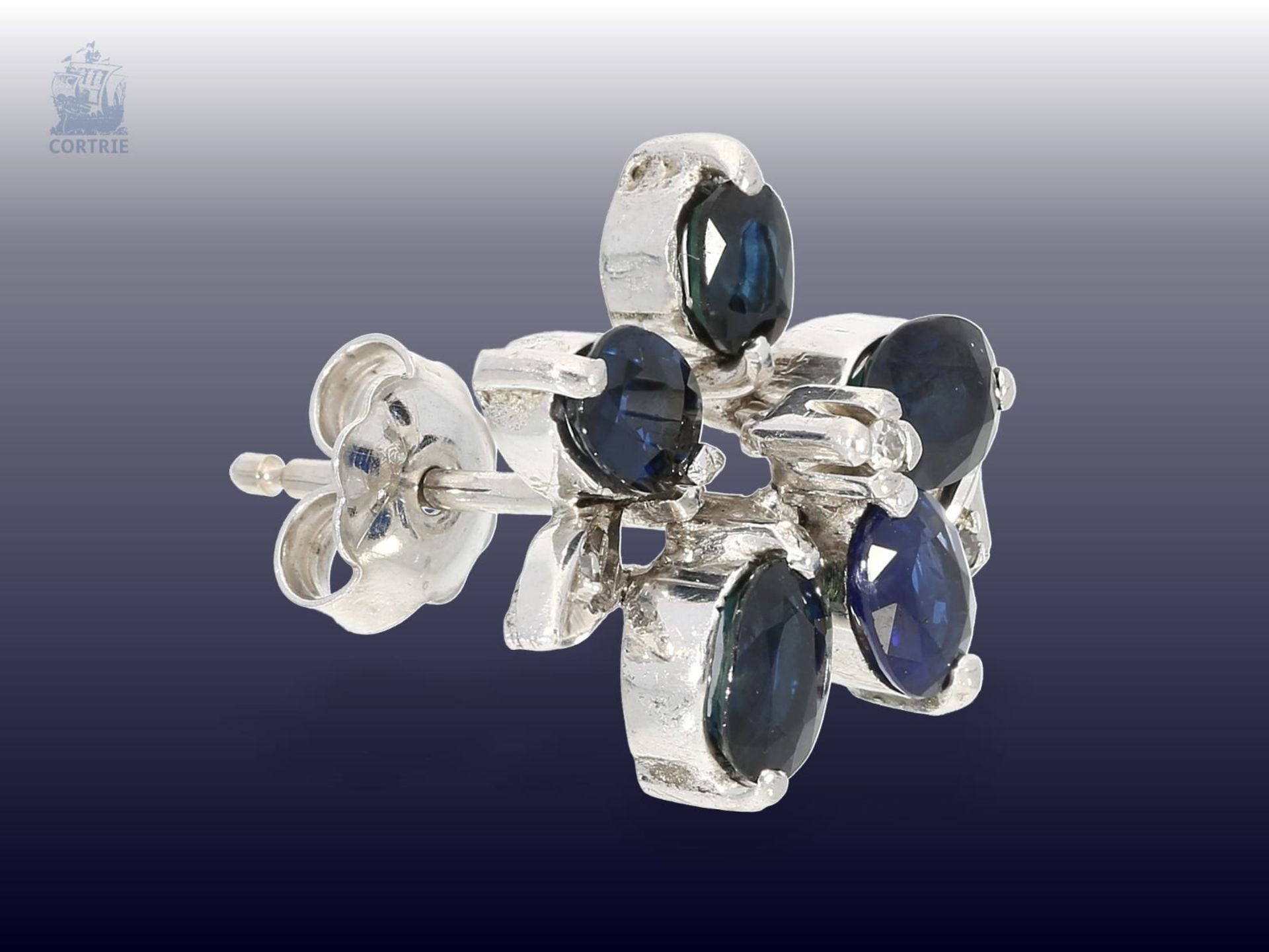 Brosche/Anhänger/Ohrschmuck: große und äußerst dekorative vintage Saphir/Diamant-Brosche mit - Bild 2 aus 3