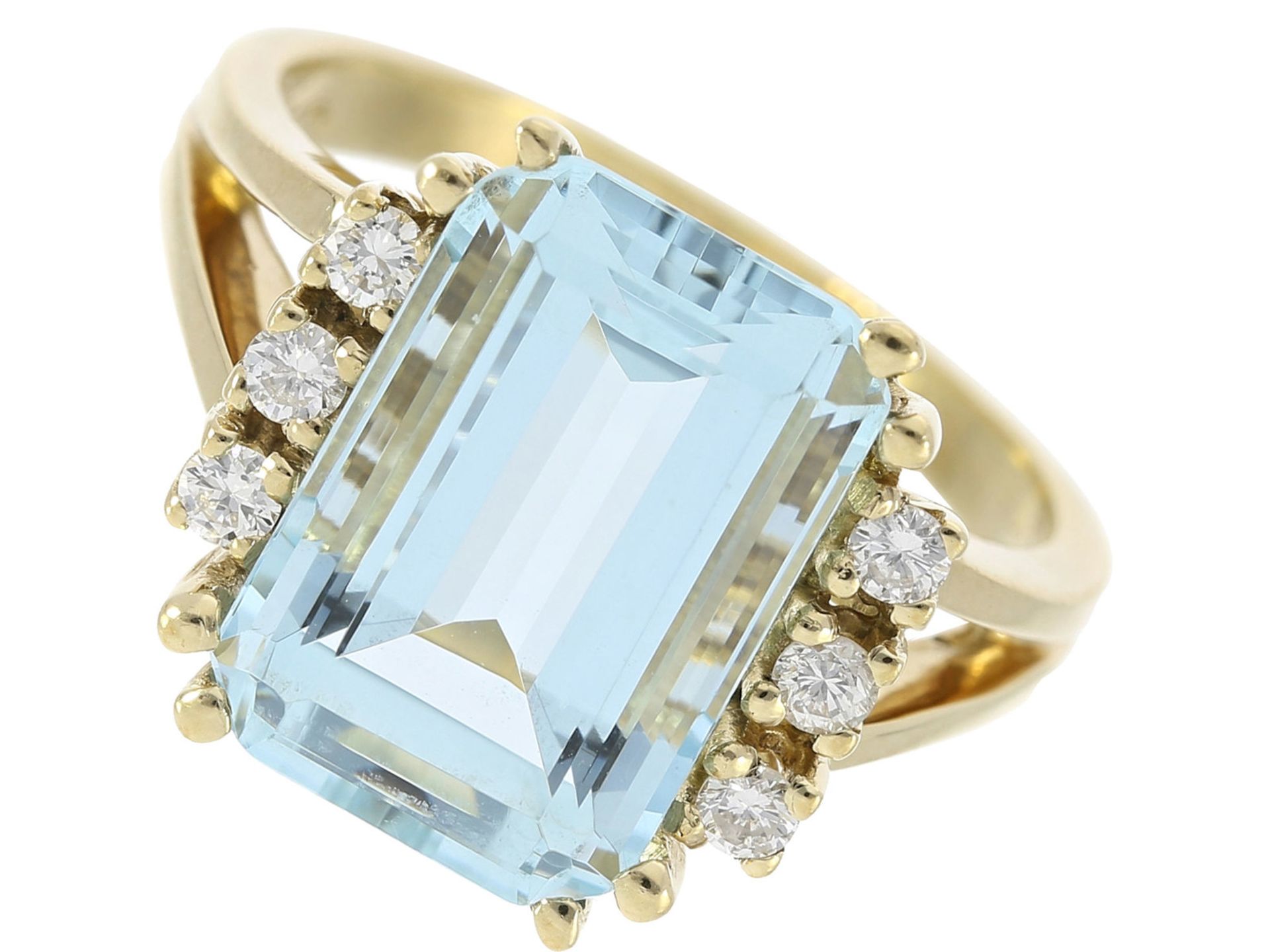 Ring: attraktiver vintage Aquamarinring, ca. 4,8ct, 14K GelbgoldCa. Ø17mm, RG54, Ringkopf ca. 13,5 x