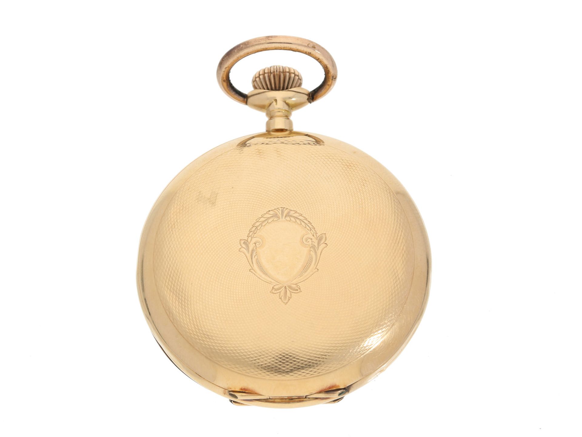 Taschenuhr: große Schweizer Goldsavonnette, um 1900, System GlashütteCa. Ø54mm, ca. 95g, 14K Gold, - Bild 4 aus 4