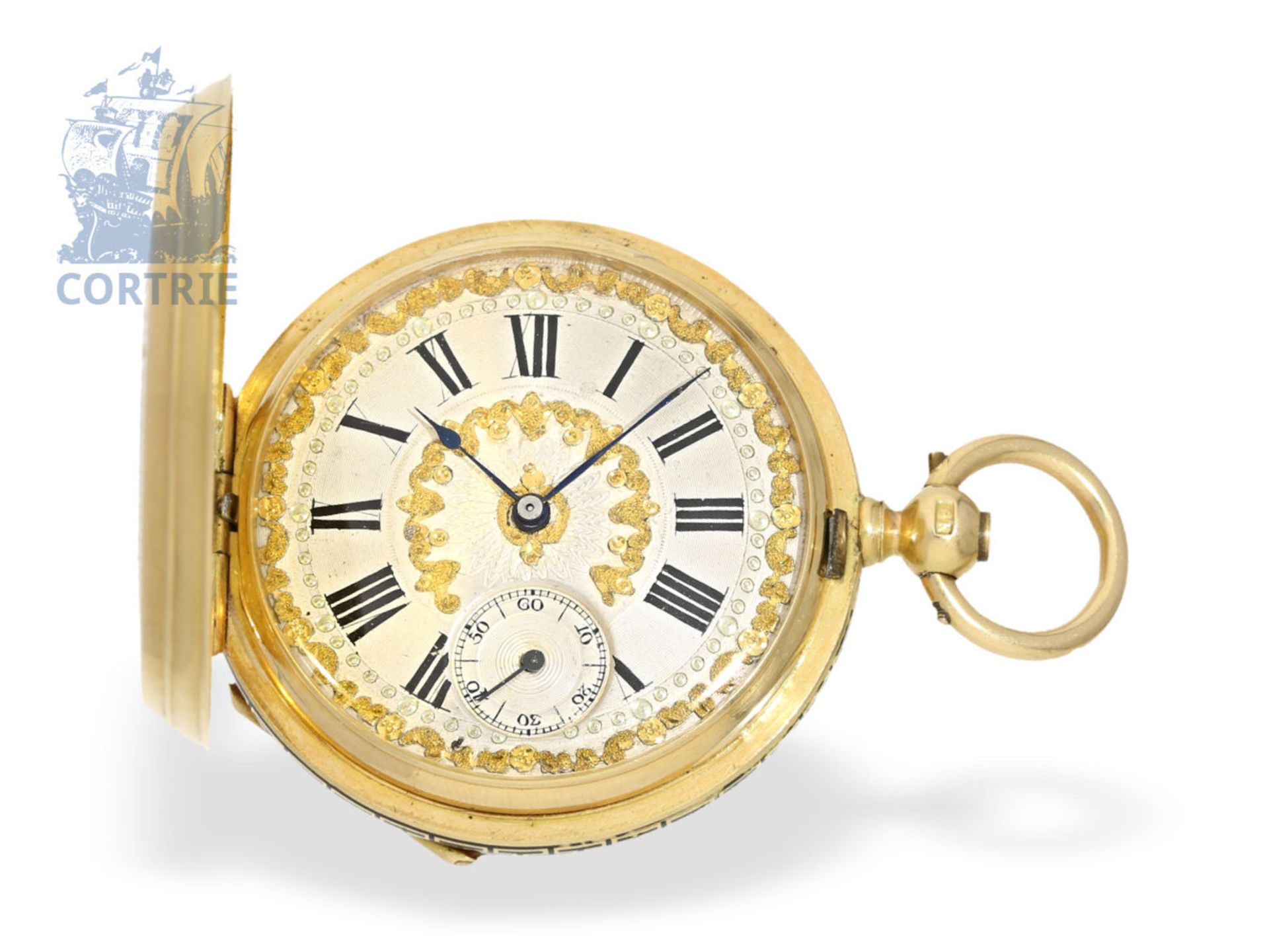 Pocket watch: fine gold/enamel hunting case watch for the Central American market ca. 1865, - Image 2 of 4