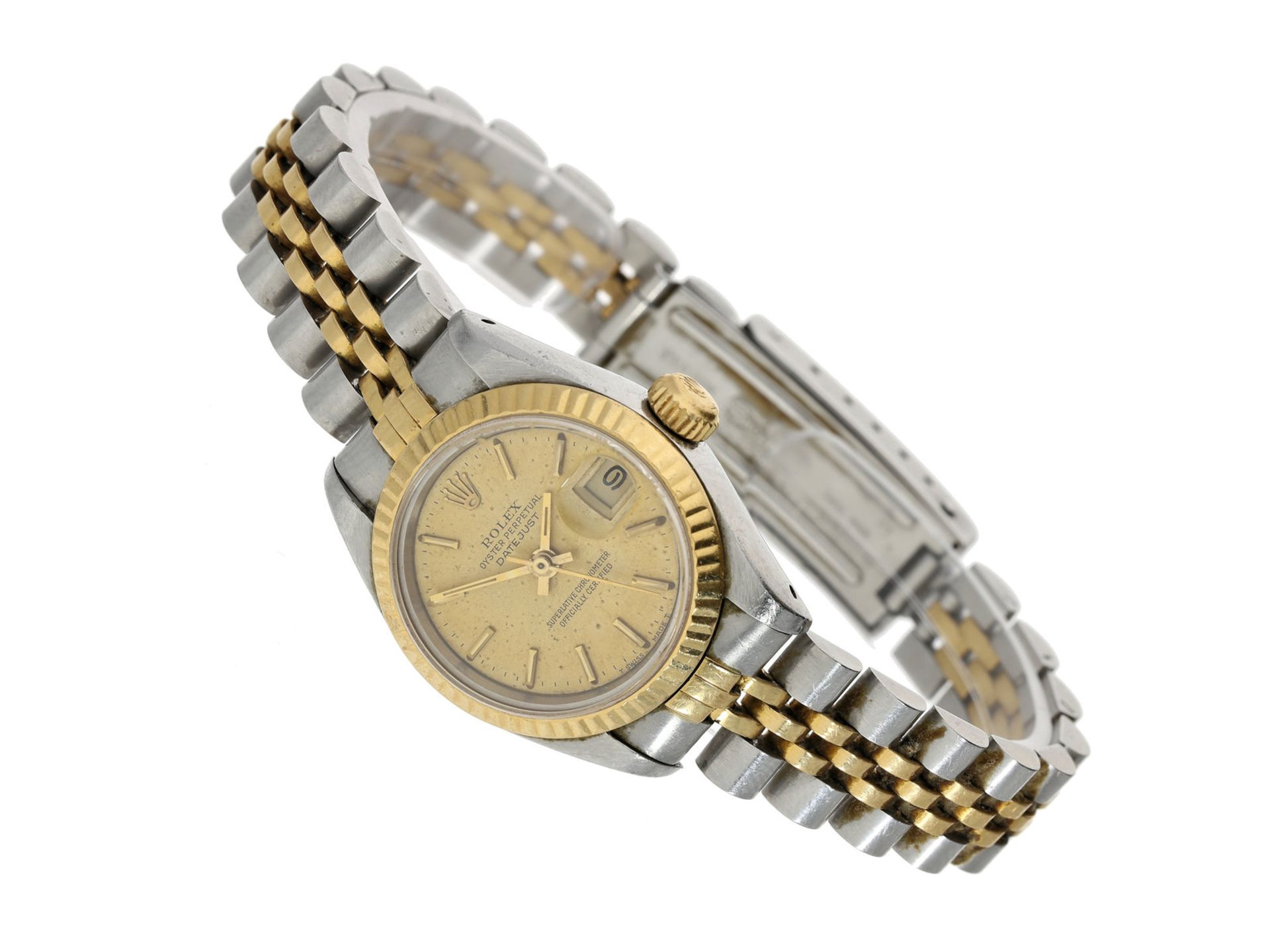 Armbanduhr: vintage Damenuhr Rolex Oyster Perpetual Datejust Stahl/Gold, mit Papieren und