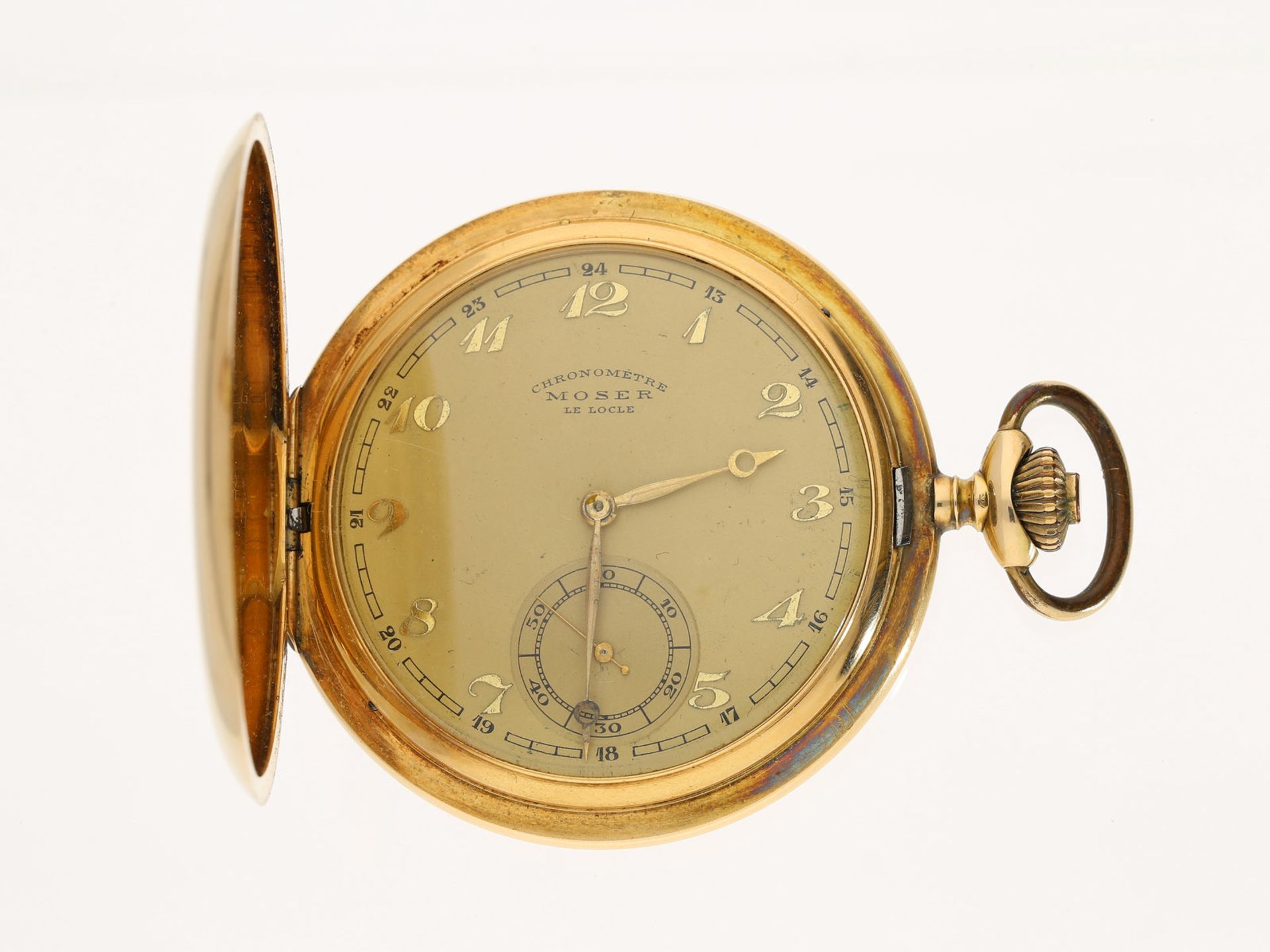 Taschenuhr: hochwertige Goldsavonnette in Chronometerqualität, 30er Jahre, Chronometre Henry Moser