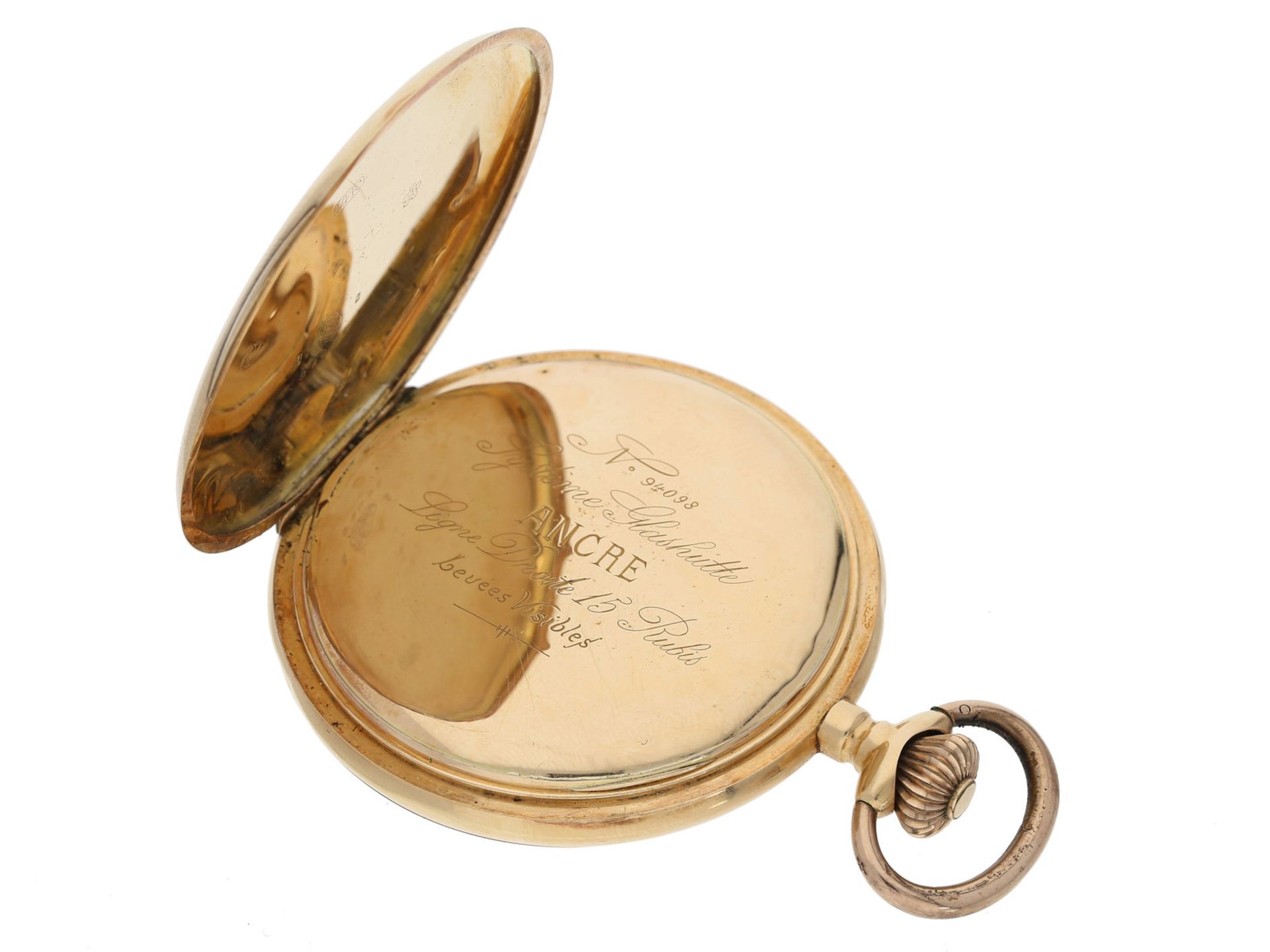Taschenuhr: große Schweizer Goldsavonnette, um 1900, System GlashütteCa. Ø54mm, ca. 95g, 14K Gold, - Bild 3 aus 4