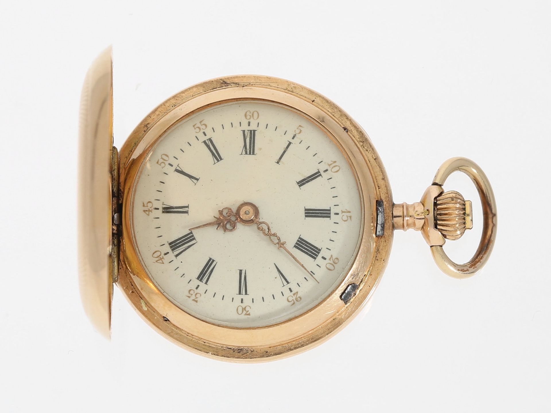 Taschenuhr: sehr schön erhaltene, rotgoldene Damensavonnette, um 1900Ca. Ø31mm, ca. 22g, 14K