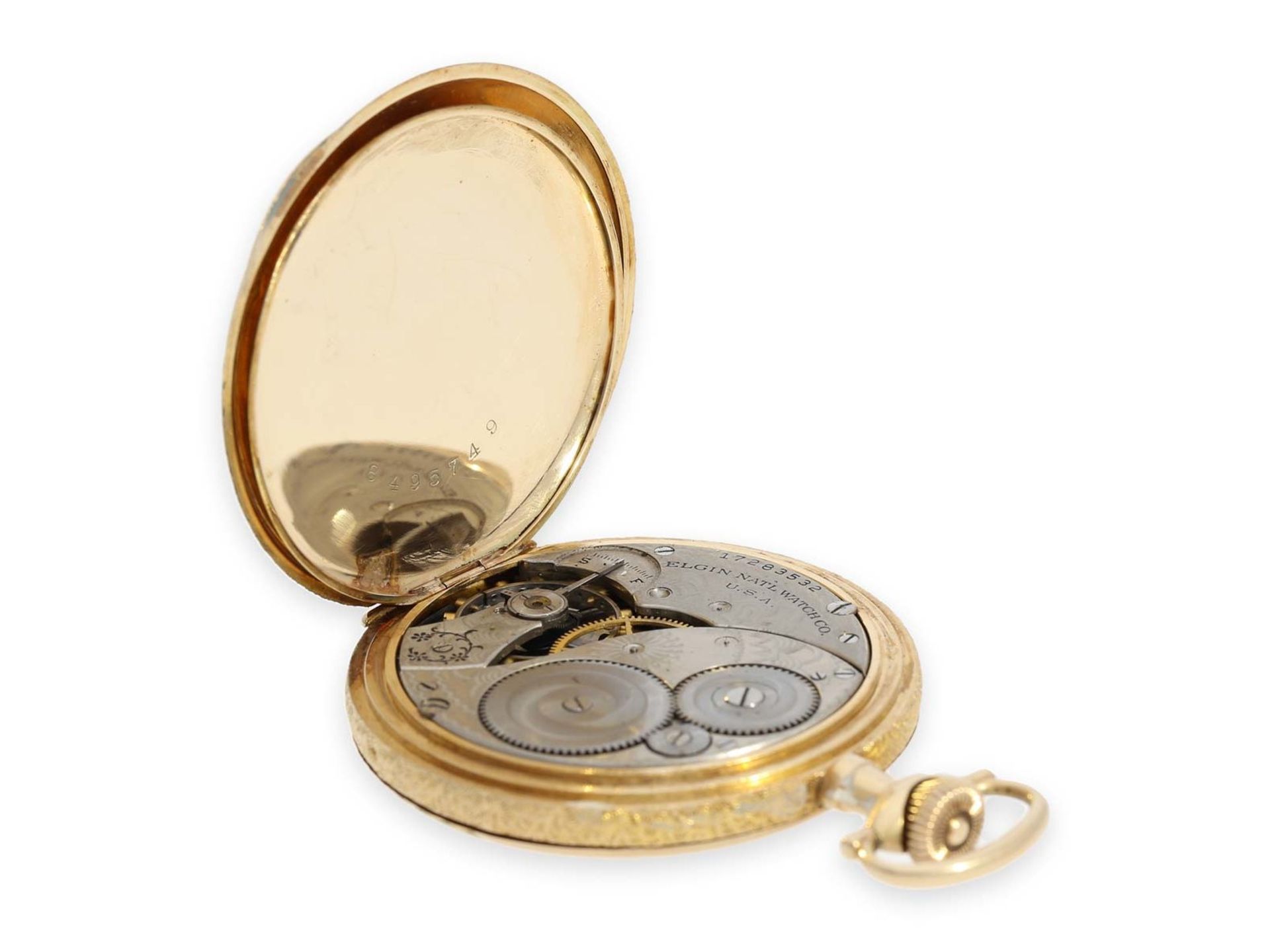 Pocket watch: very beautiful golden American Art Nouveau hunting case watch with extraordinary - Bild 4 aus 6
