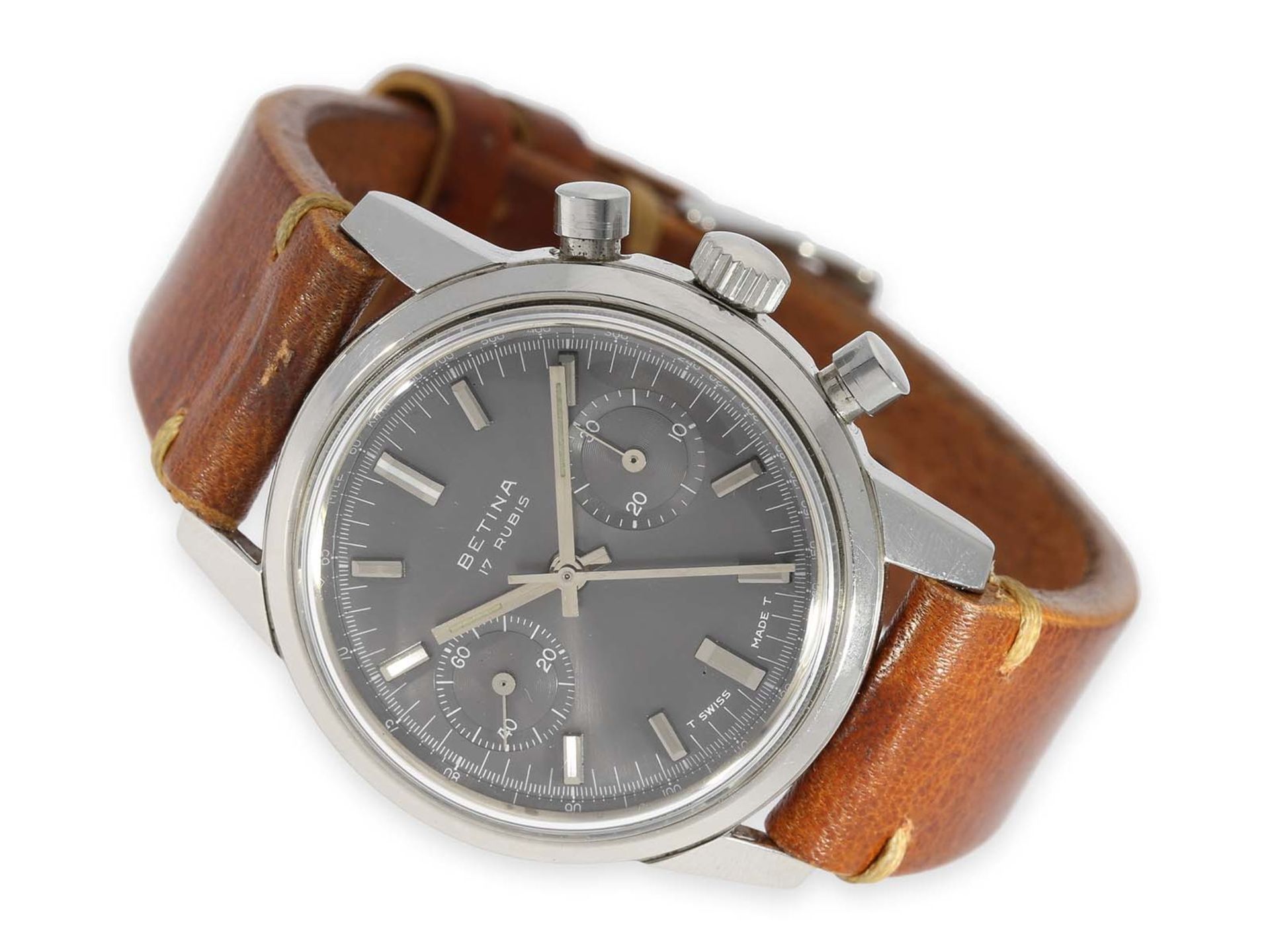 Wristwatch: almost like new very large stainless steel chronograph, ca. 1960, manufacturer A.