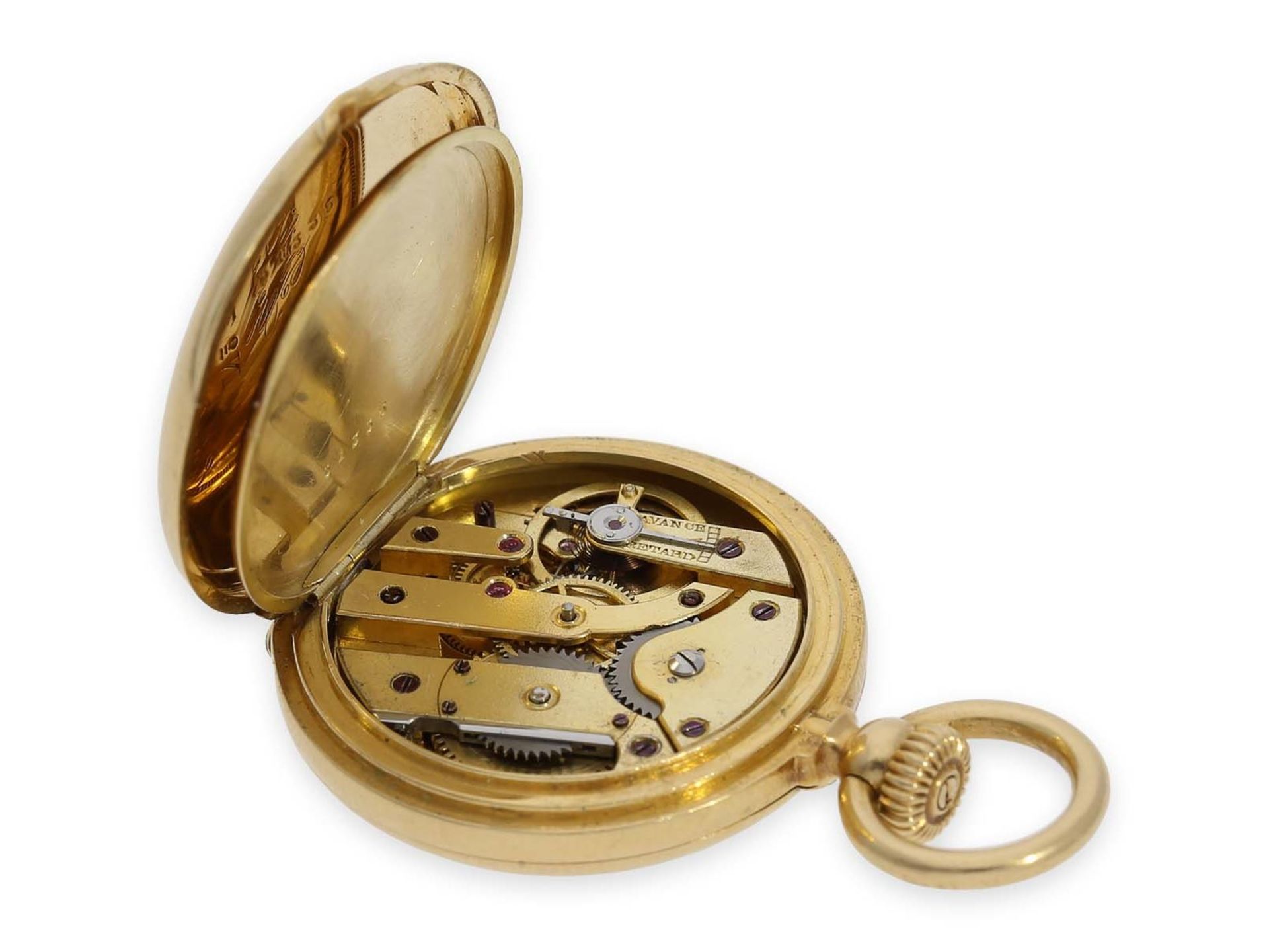 Pocket watch: smallest known to us Patek Philippe half hunting case watch with gold/ enamel case, - Bild 9 aus 11