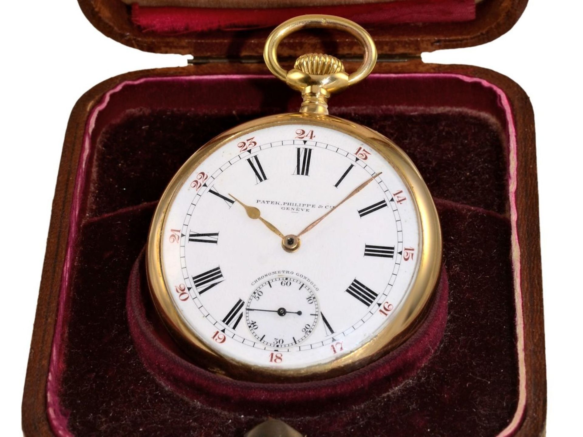 Pocket watch: very rare Patek Philippe Ankerchronometer "Gondolo" with original box, Geneve