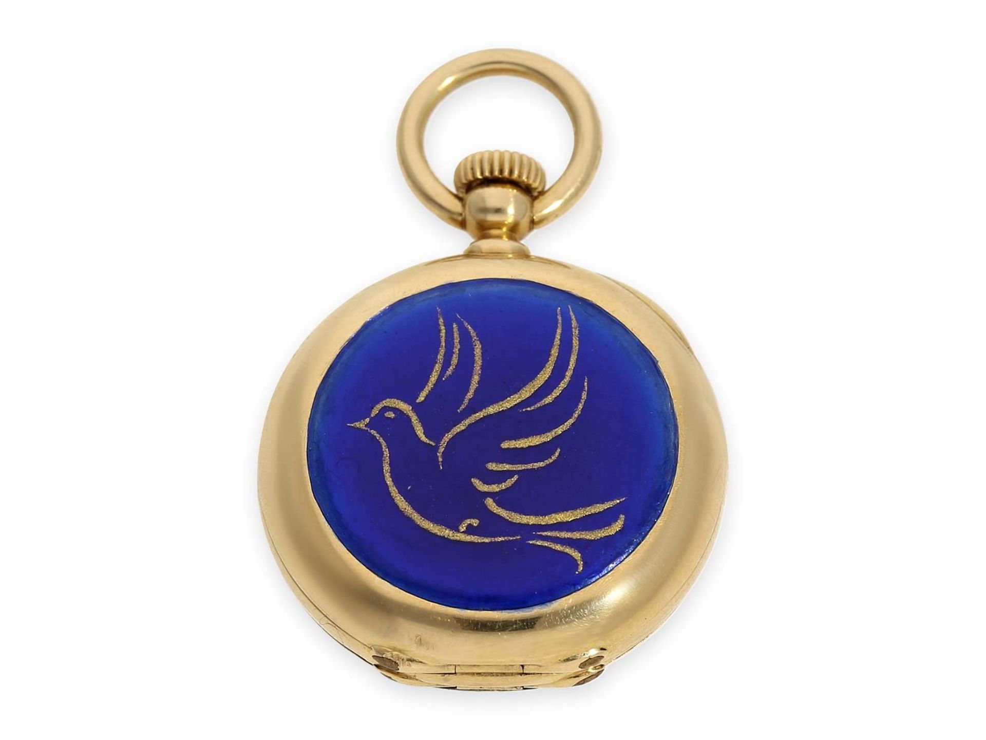 Pocket watch: smallest known to us Patek Philippe half hunting case watch with gold/ enamel case, - Bild 4 aus 11