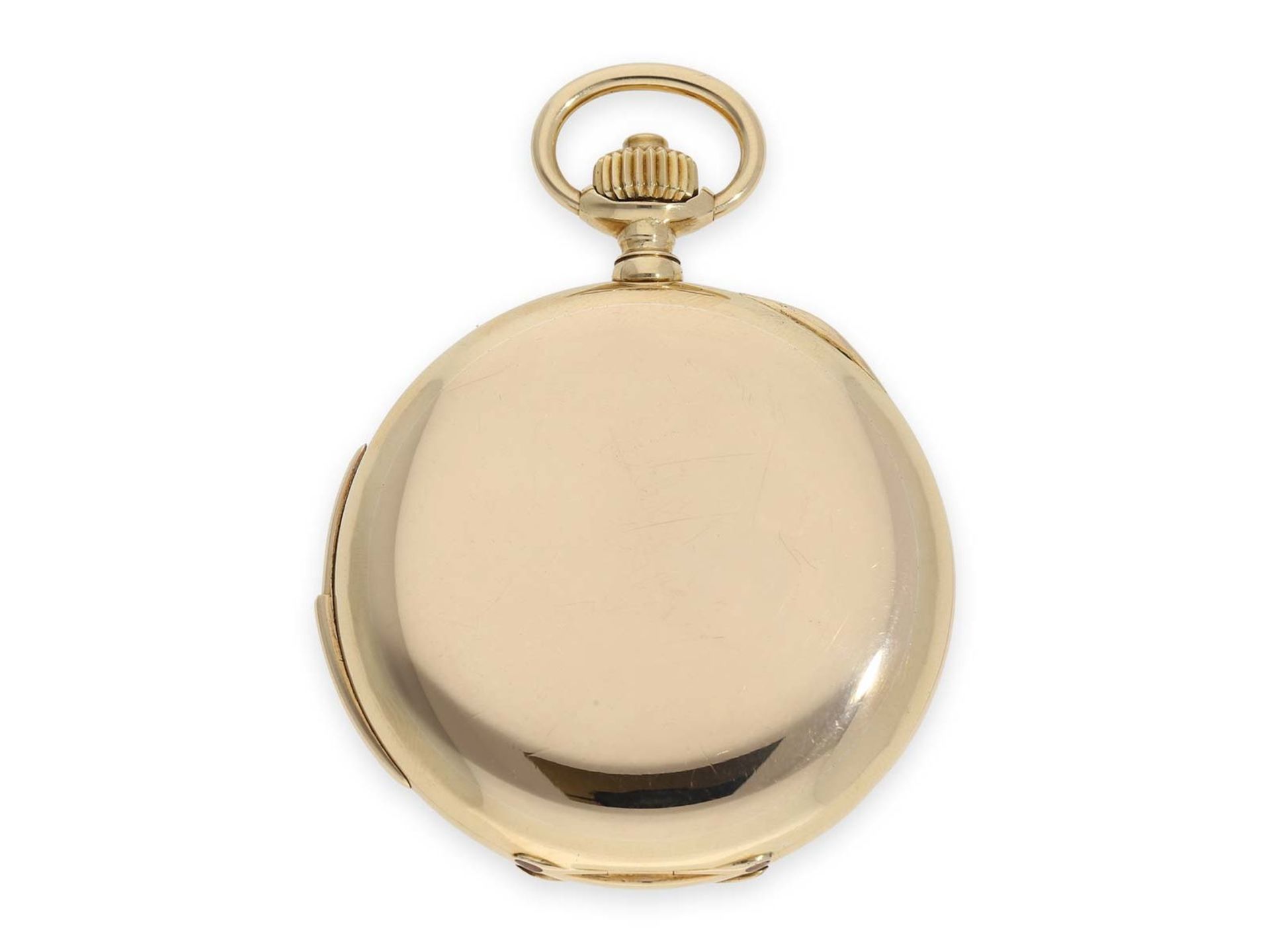 Pocket watch: high-quality gold hunting case quarter-hour repeater, Le Coultre top calibre, signed - Bild 7 aus 7