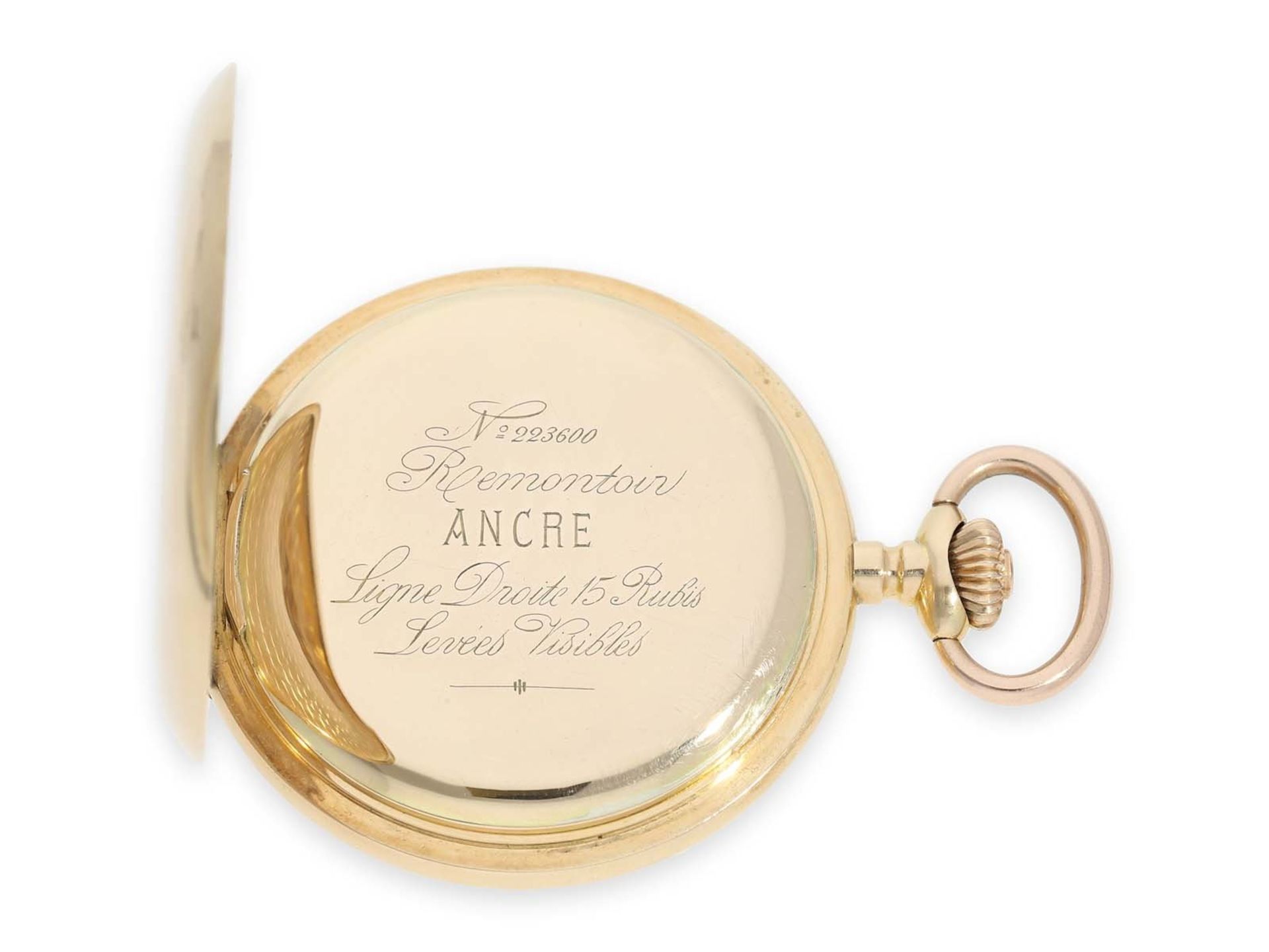 Pocket watch: exceptionally large Swiss gold hunting case watch with precision lever movement, so- - Bild 4 aus 7