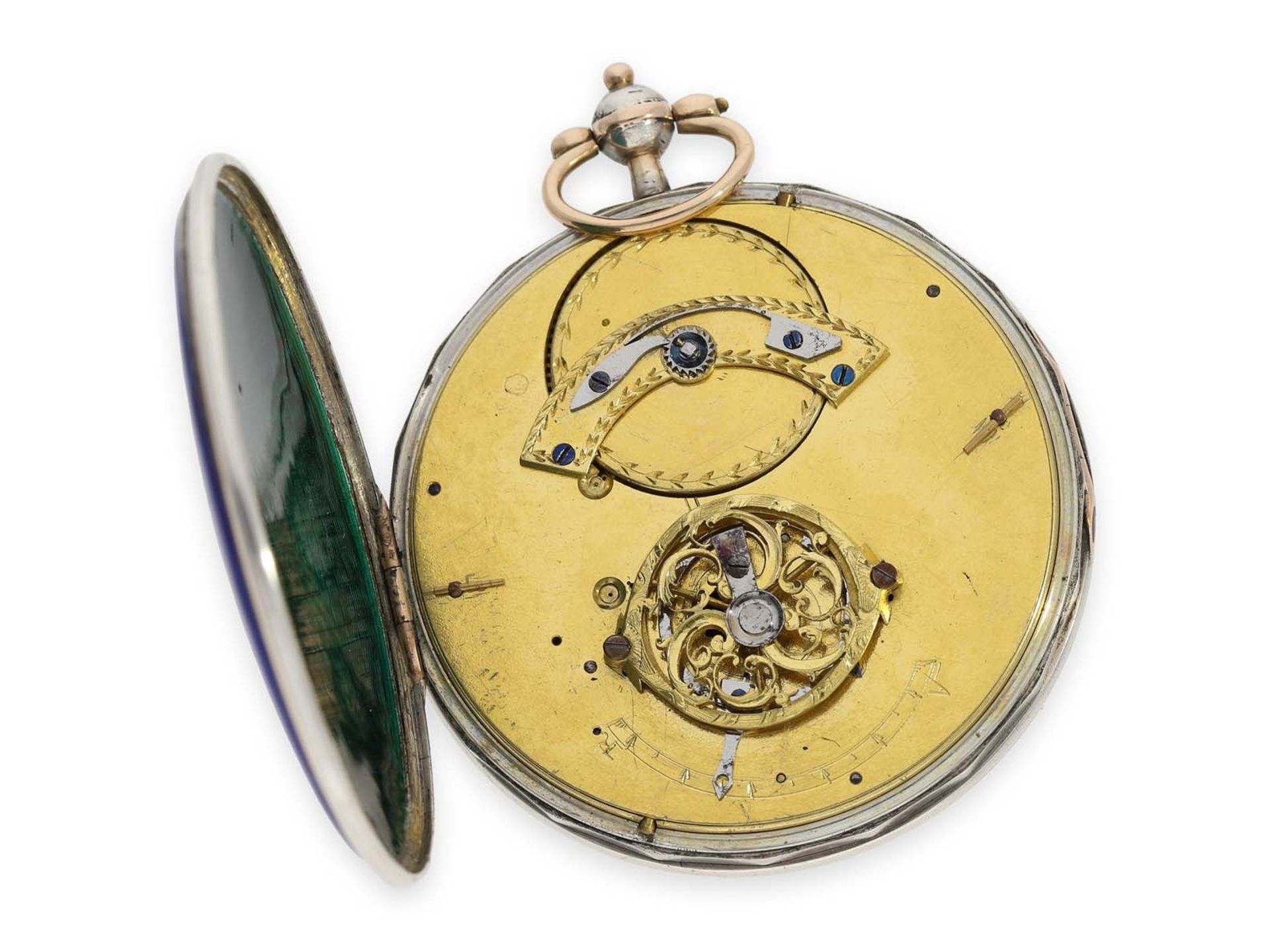 Pocket watch: unique and extra large Lepine with gold/ silver/ enamel case, probably Lepine calibre, - Bild 3 aus 4