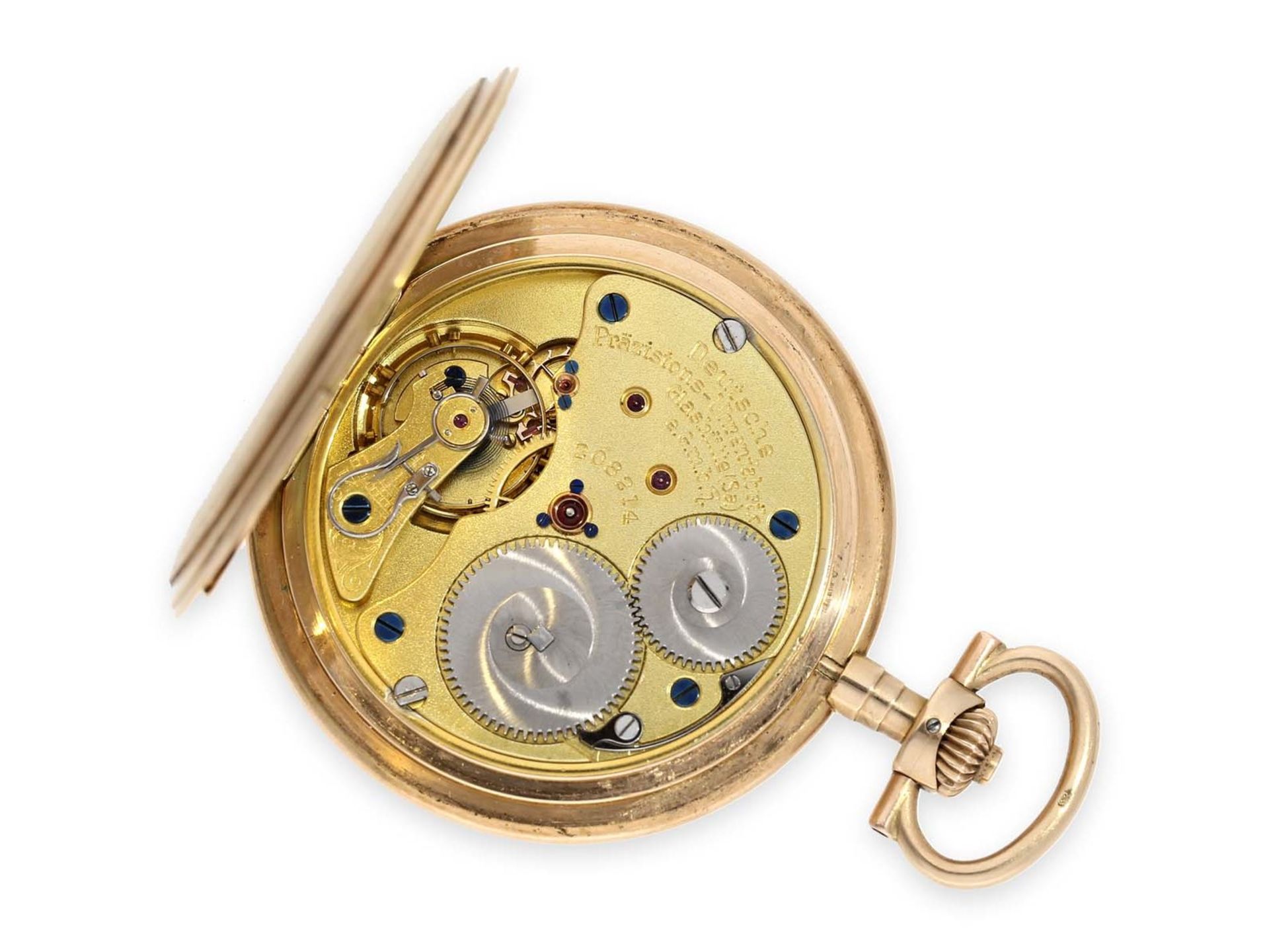 Pocket watch: exceptionally large, very fine Glashütte gold hunting case watch, Deutsche - Bild 4 aus 8