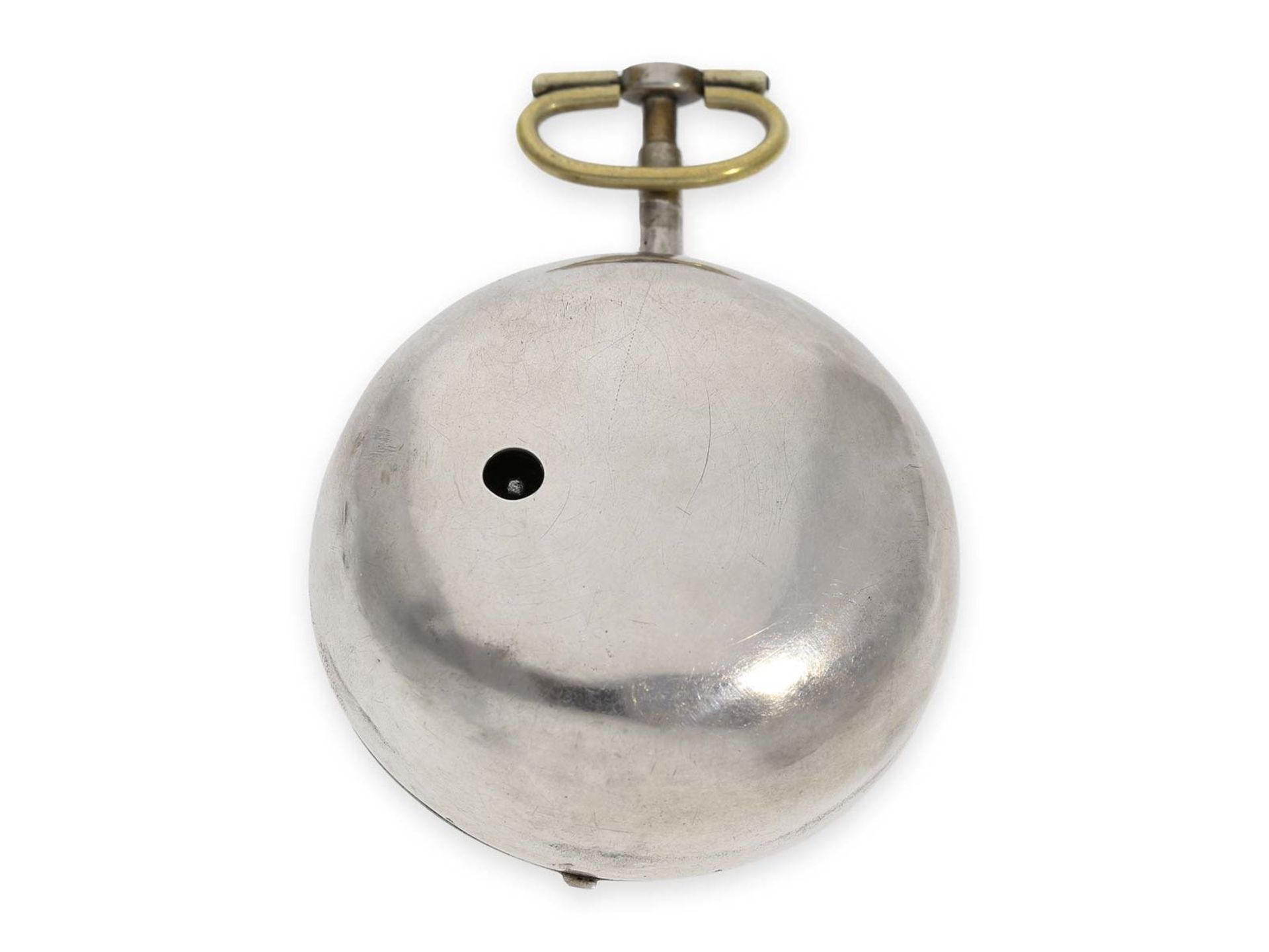 Pocket watch: early large English "Oignon" with date and mock pendulum, John May London No. 5565, - Bild 6 aus 7