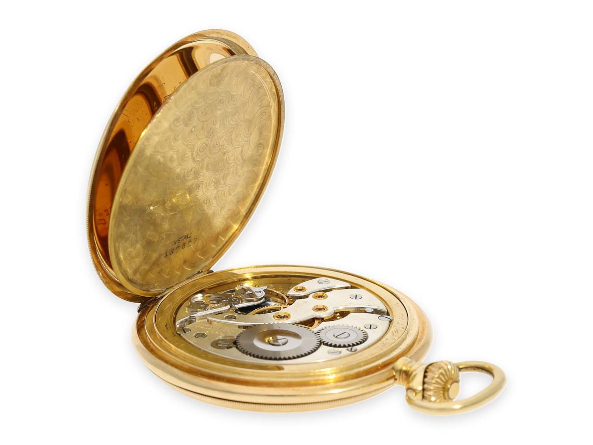 Pocket watch: high-quality Alpina Art Deco gold hunting case watch with gold chain and original box, - Bild 3 aus 8
