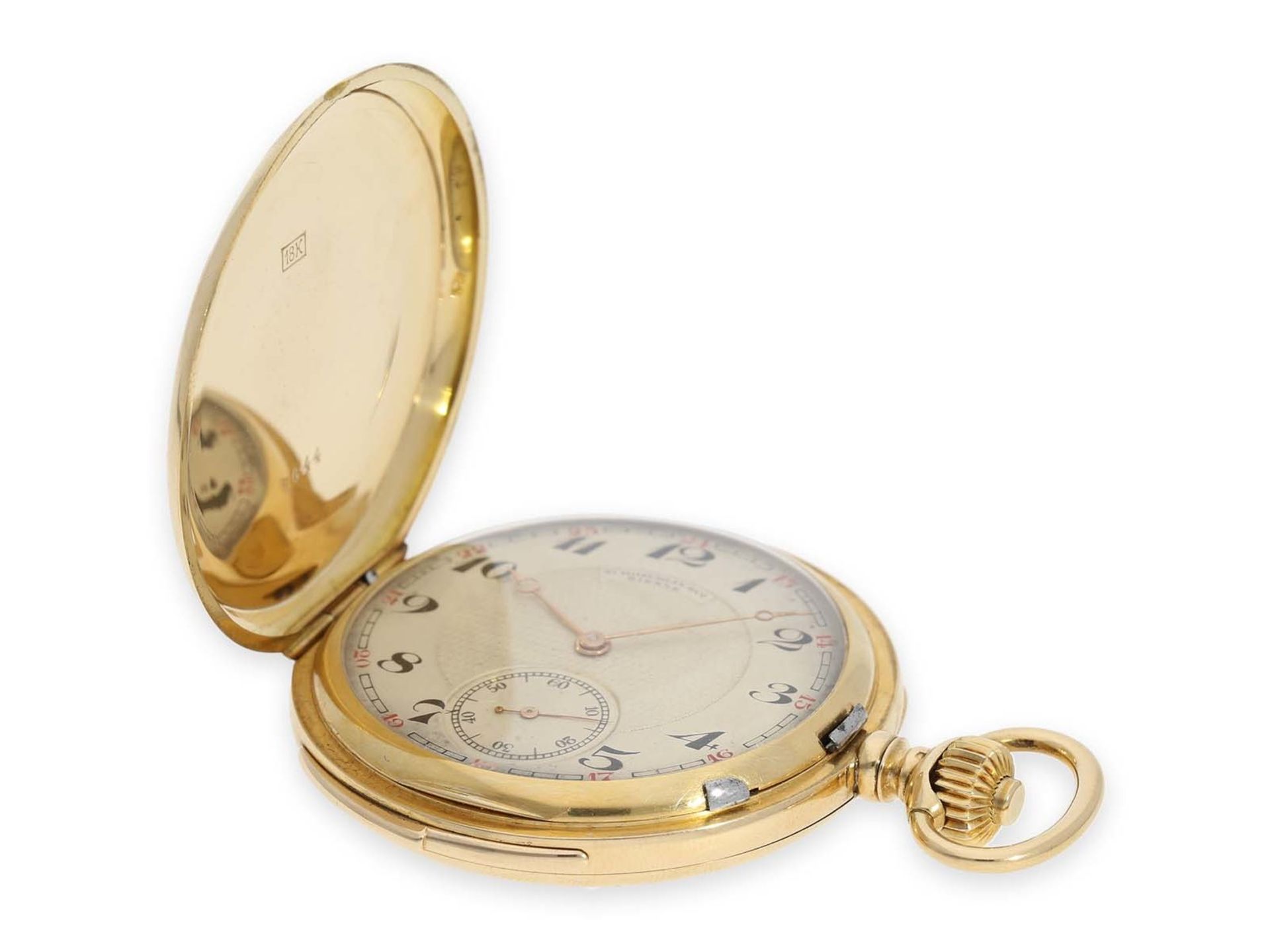 Pocket watch: high-quality gold hunting case quarter-hour repeater, Le Coultre top calibre, signed - Bild 2 aus 7