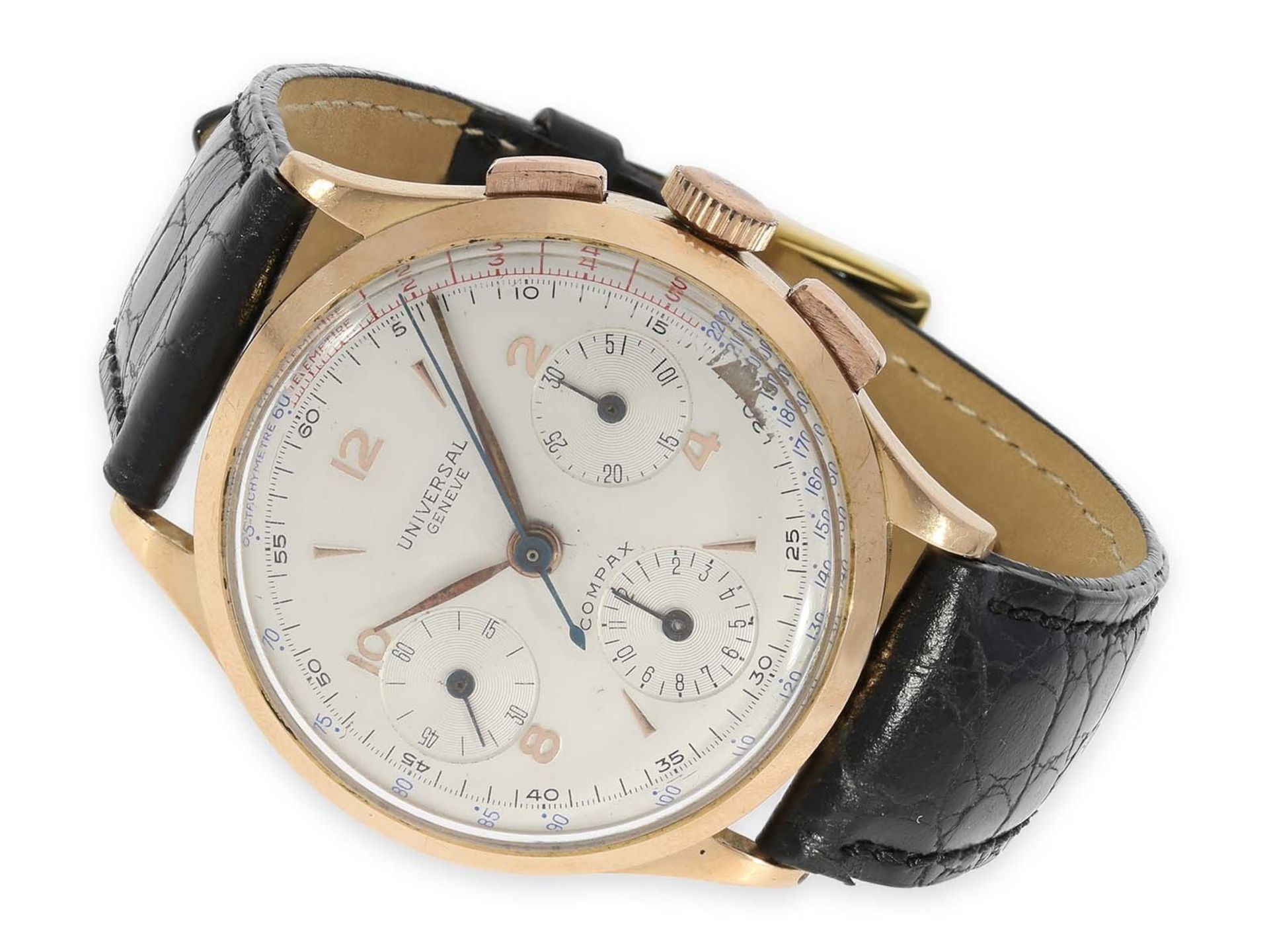 Wristwatch: rare pink gold Universal Geneve Chronograph "Compax", Ref. 12491, from the 50'sCa.