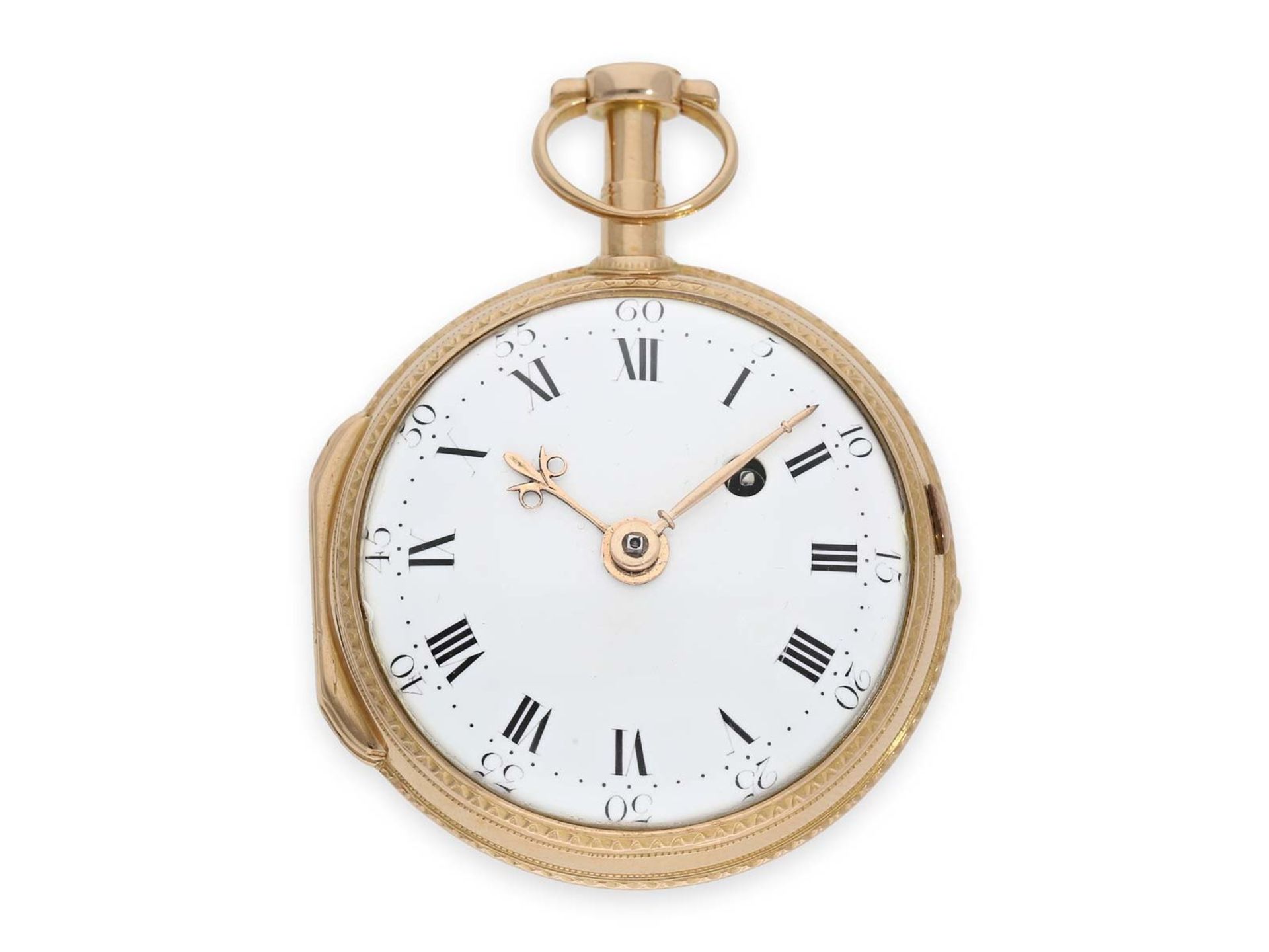 Pocket watch: early, pink gold verge watch, signed Mallet Paris, ca. 1770Ca. Ø43mm, ca. 49g, 18K