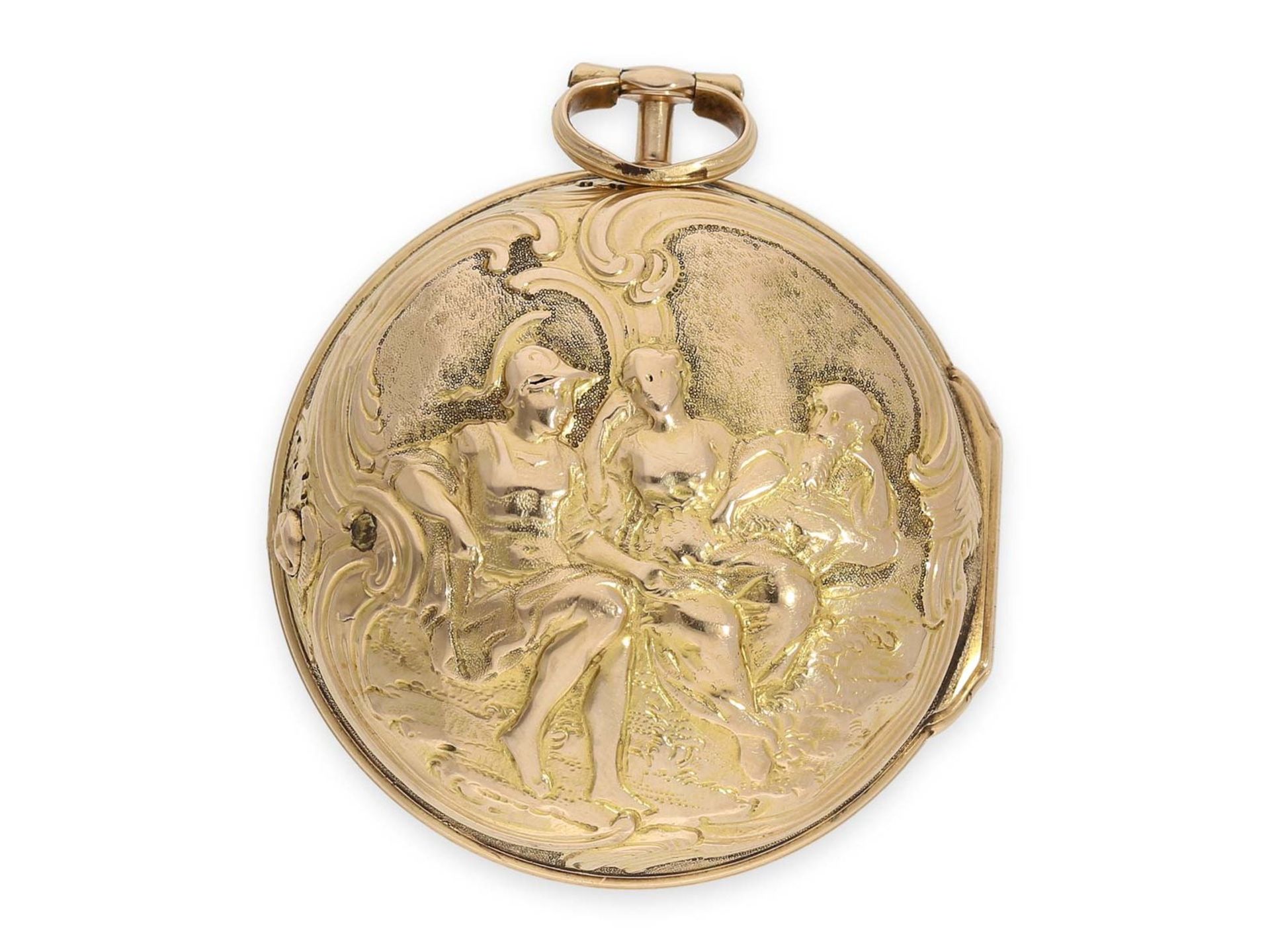 Pocket watch: early triple case gold repousse verge watch, signed Rose London, ca. 1770Ca. Ø53mm, - Bild 6 aus 8