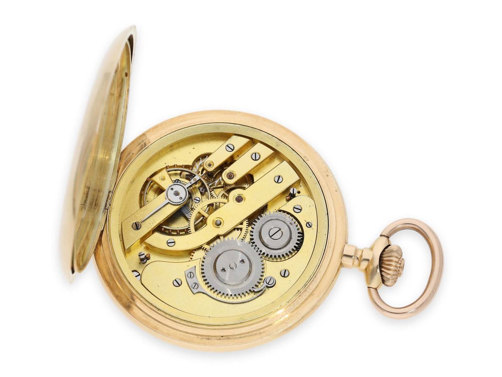 Pocket watch: exceptionally large Swiss gold hunting case watch with precision lever movement, so- - Bild 2 aus 7