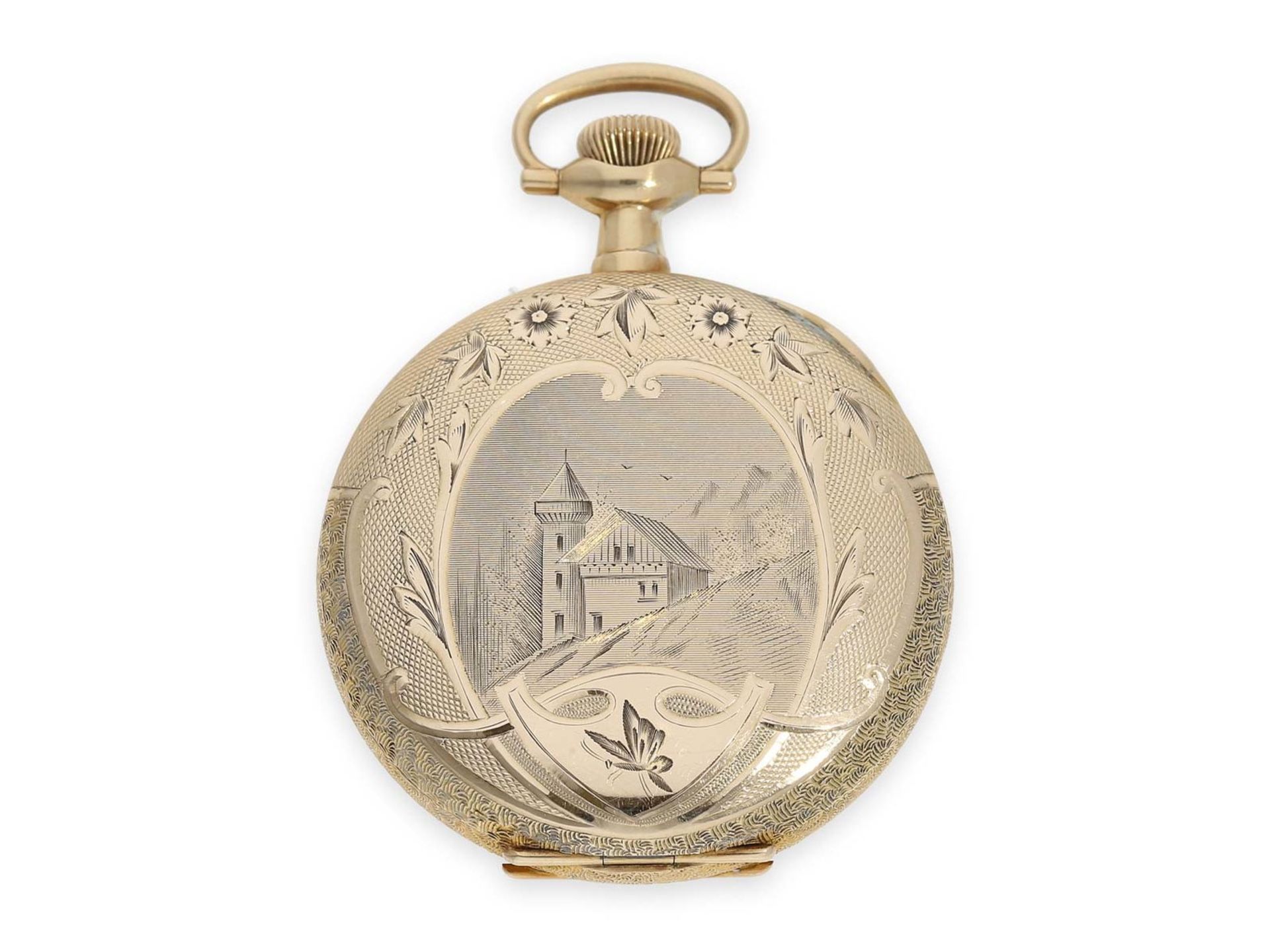 Pocket watch: very beautiful golden American Art Nouveau hunting case watch with extraordinary - Bild 6 aus 6