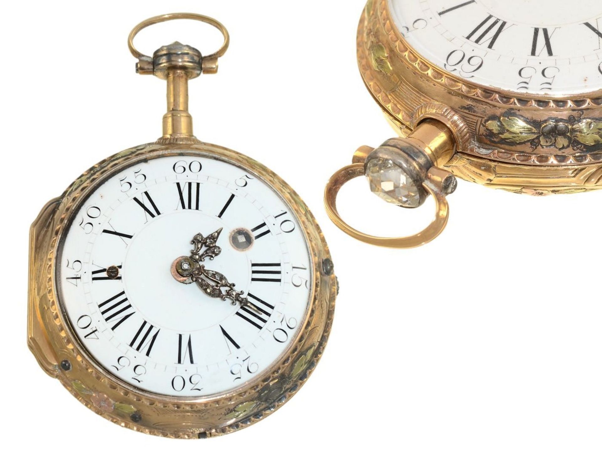 Pocket watch: extravagant multicoloured verge watch by Romilly Paris ca. 1770Ca. Ø47mm, ca. 86g, 20K - Bild 2 aus 5