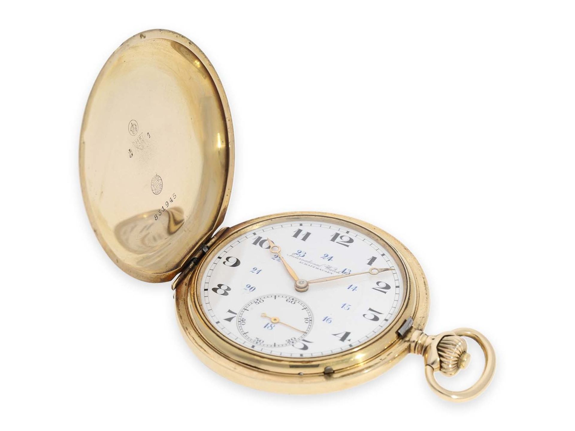 Pocket watch: precision lever watch by IWC Schaffhausen, gold hunting case No. 671617, ca. 1916Ca. - Bild 2 aus 7
