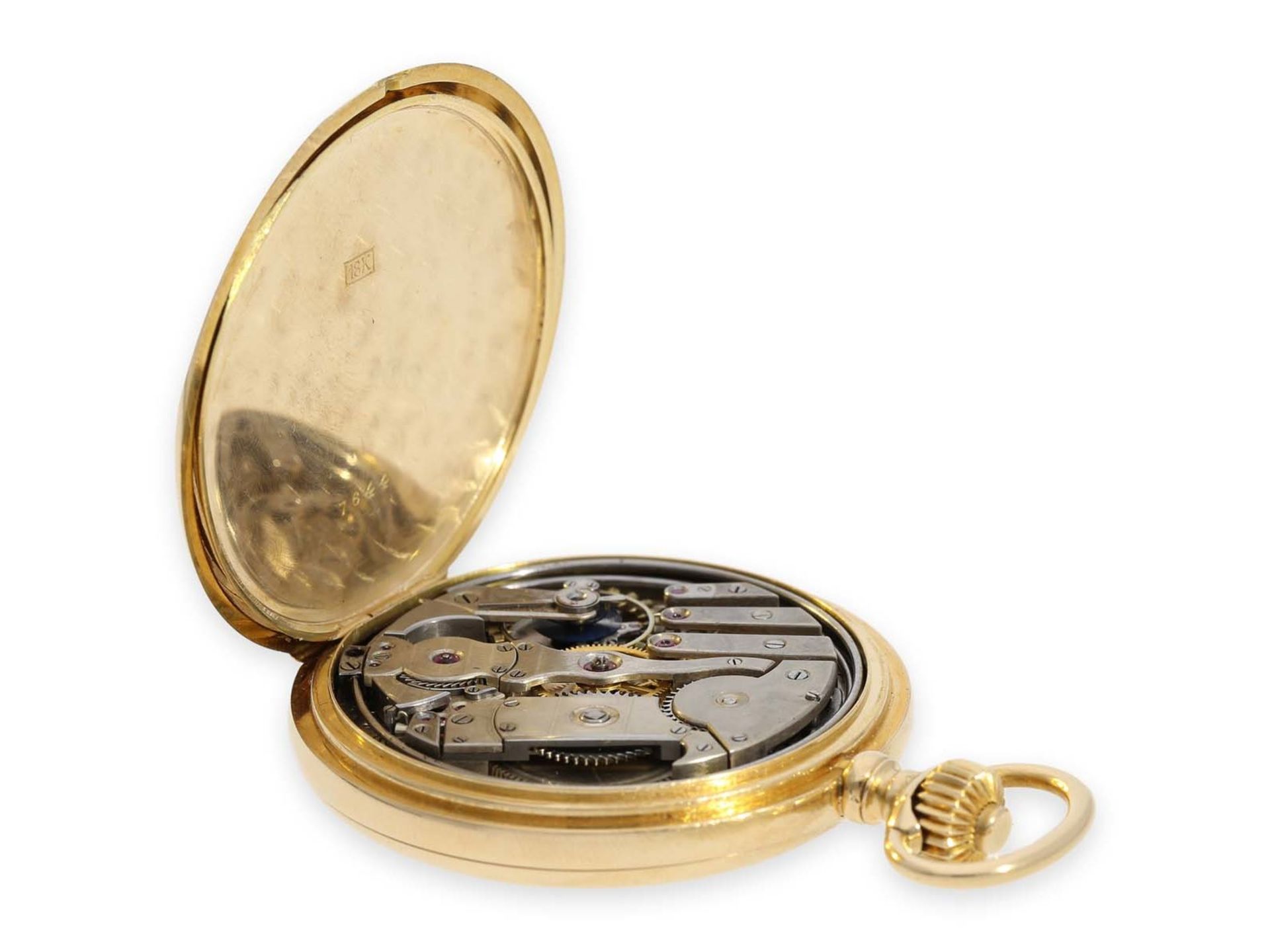 Pocket watch: high-quality gold hunting case quarter-hour repeater, Le Coultre top calibre, signed - Bild 5 aus 7